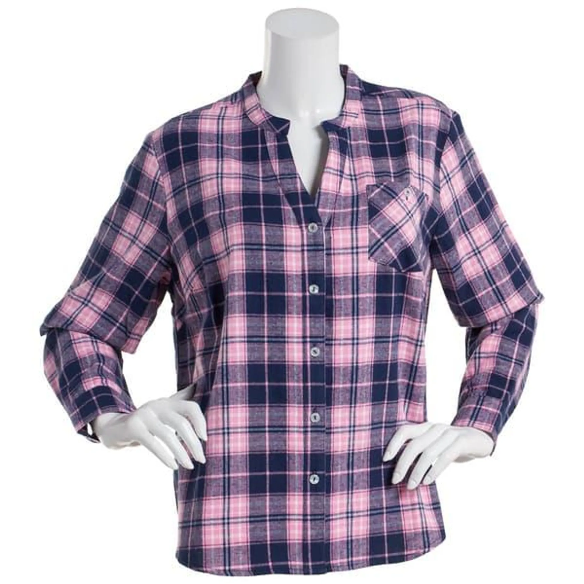 Plus Size Hasting & Smith Yarn Dye Plaid Casual Button Down-Fox