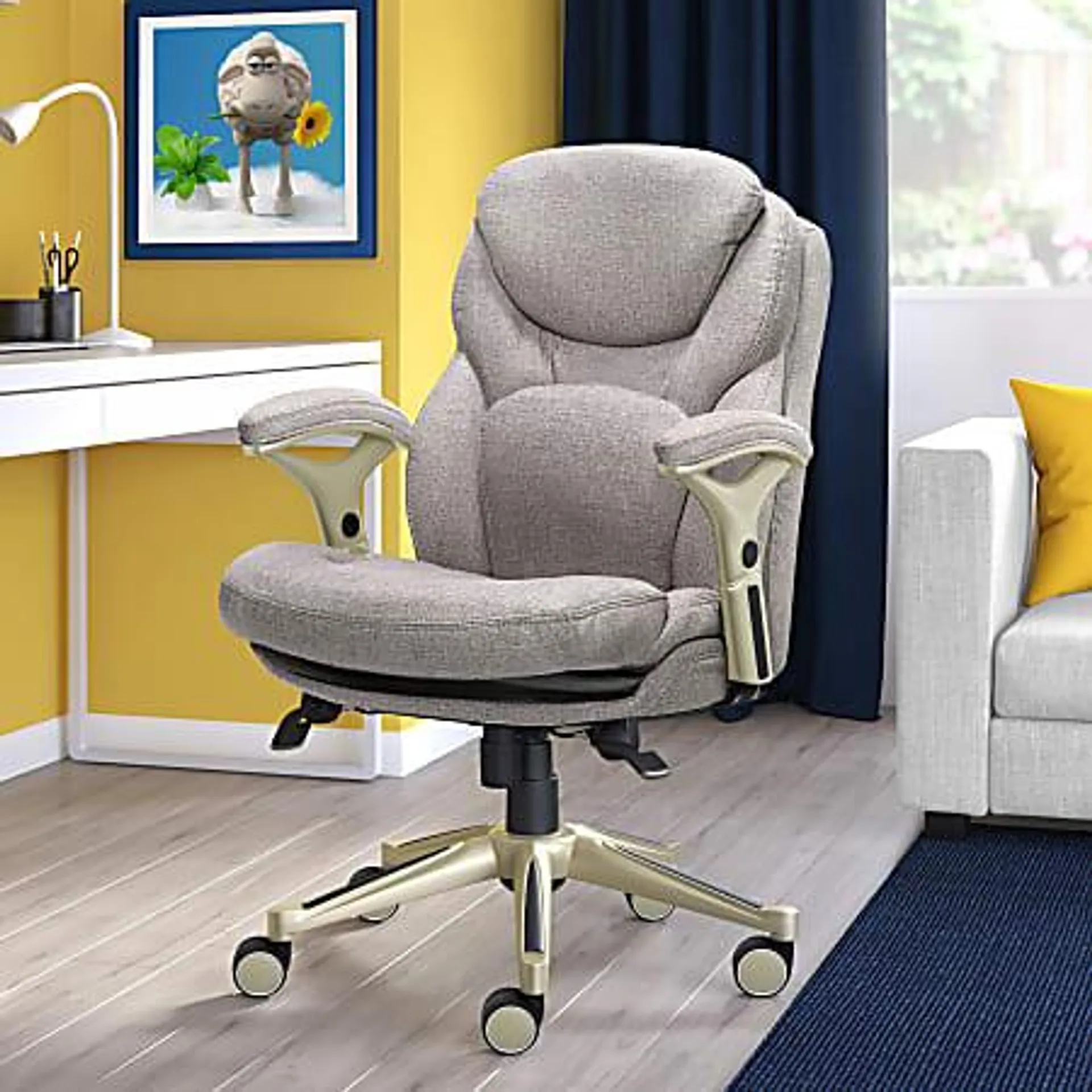 Serta® Claremont Ergonomic Bonded Leather Mid-Back Office Chair, Light Gray/Silver