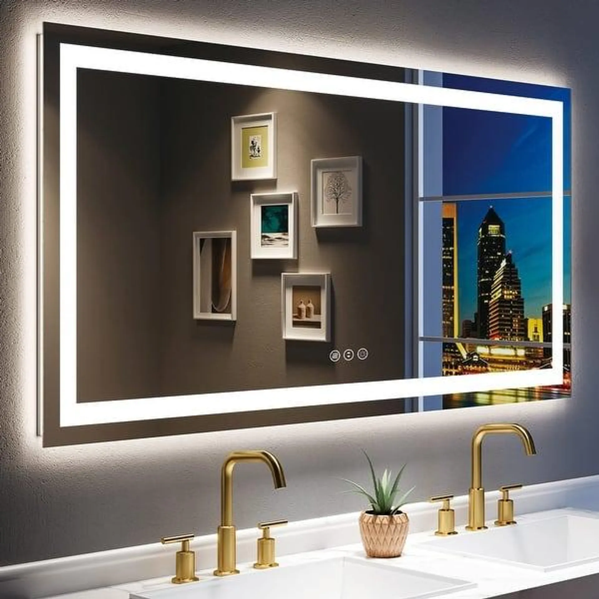 Apmir Full Size Front and Back LED Lighted Anti-Fog Wall Bathroom Vanity Mirror in Tempered Glass & ETL