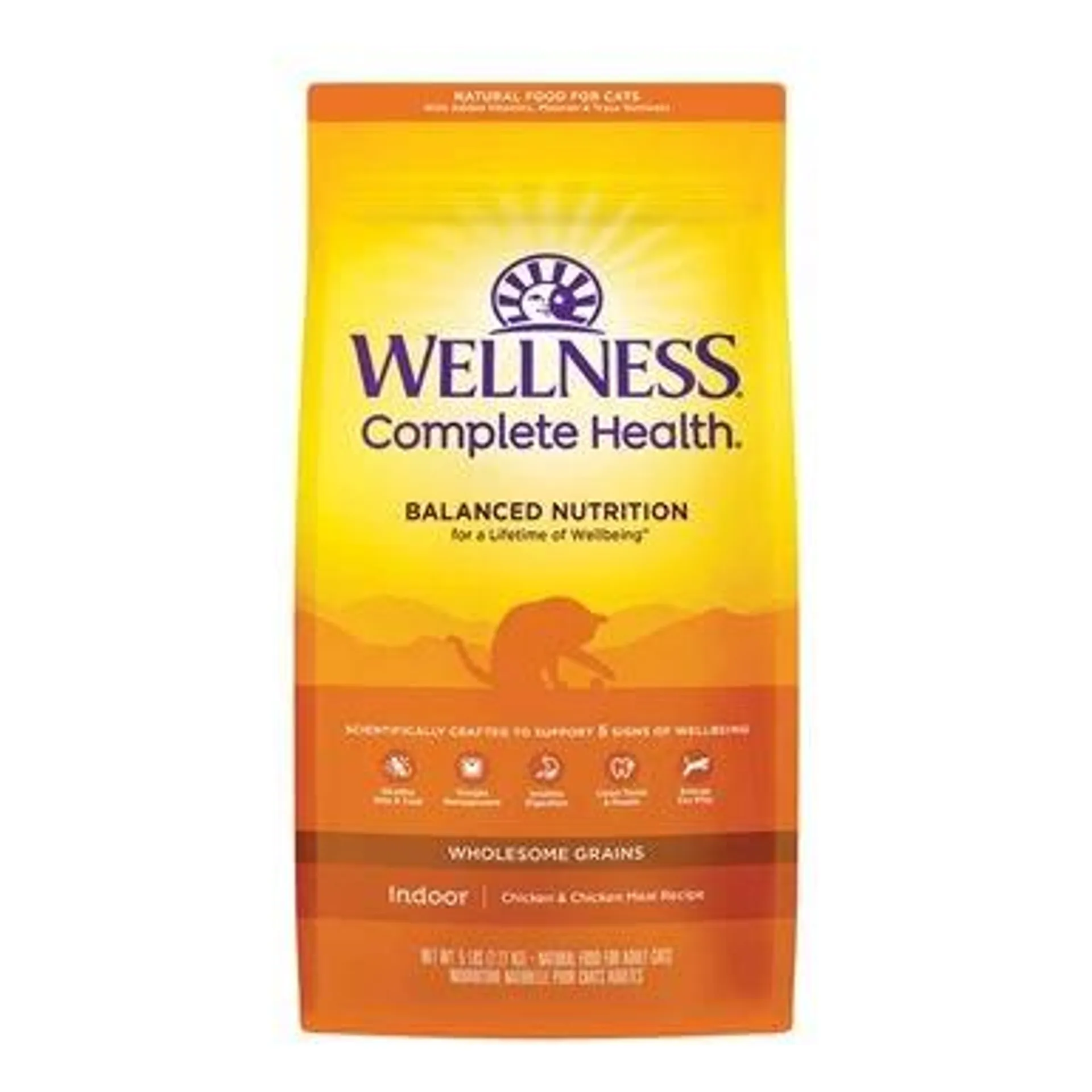 Wellness Complete Health Natural Dry Cat Food, Indoor Deboned Chicken & Chicken Meal Recipe, 5 Pound Bag