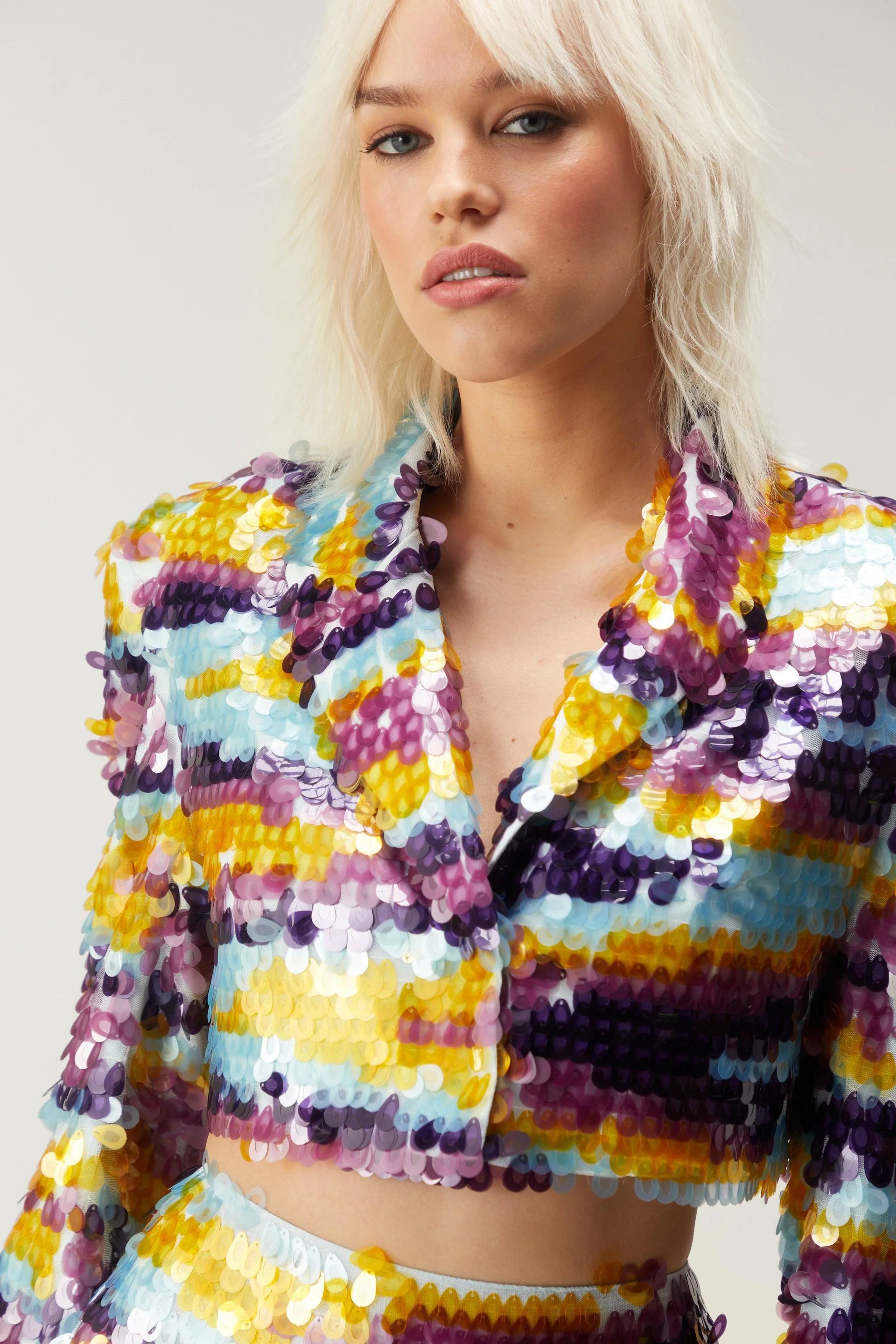 Premium Multicolor Sequin Cropped Blazer