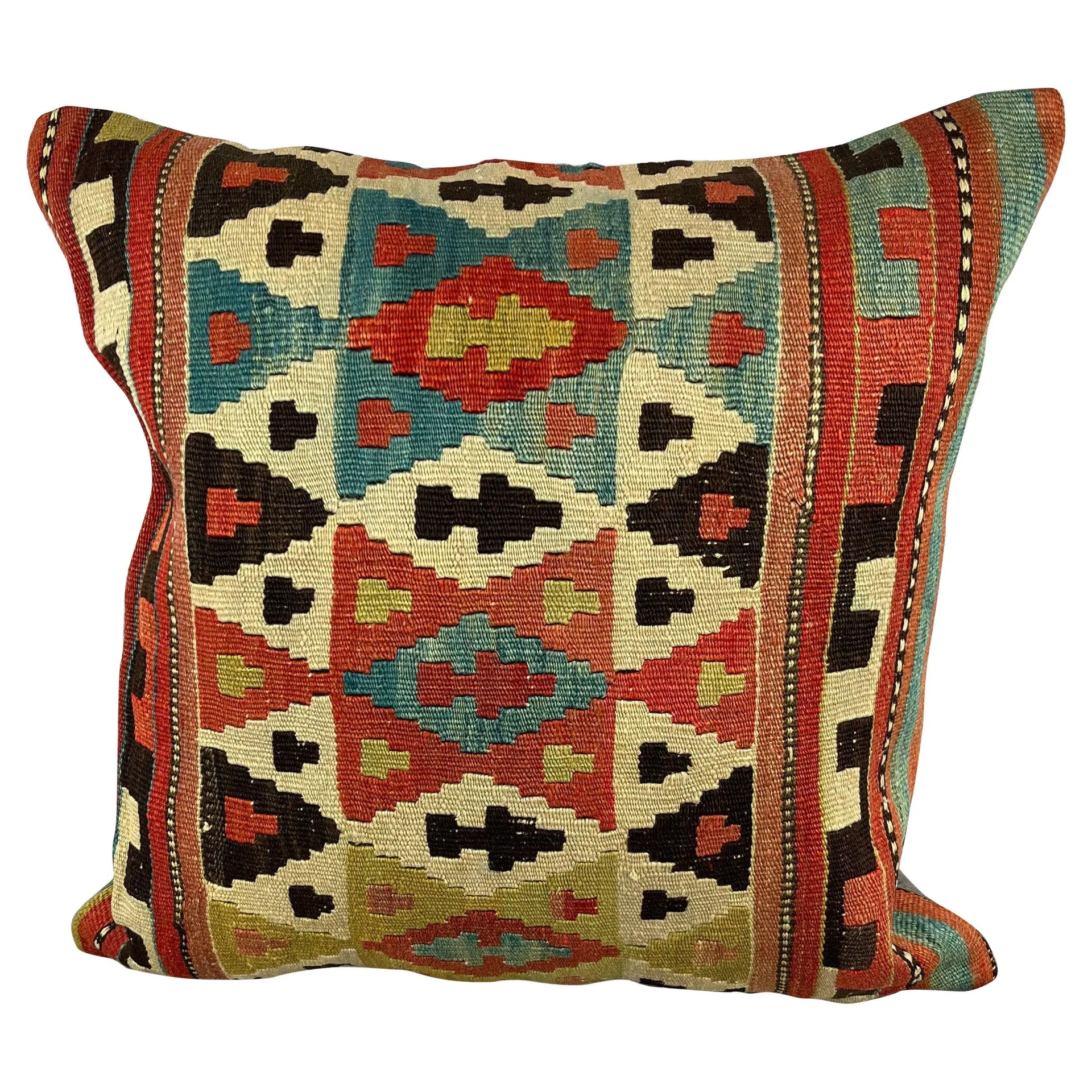 20 x 20 Kilim Turkish Cushion Natural Green Black Pillow Cushion Cover #6812