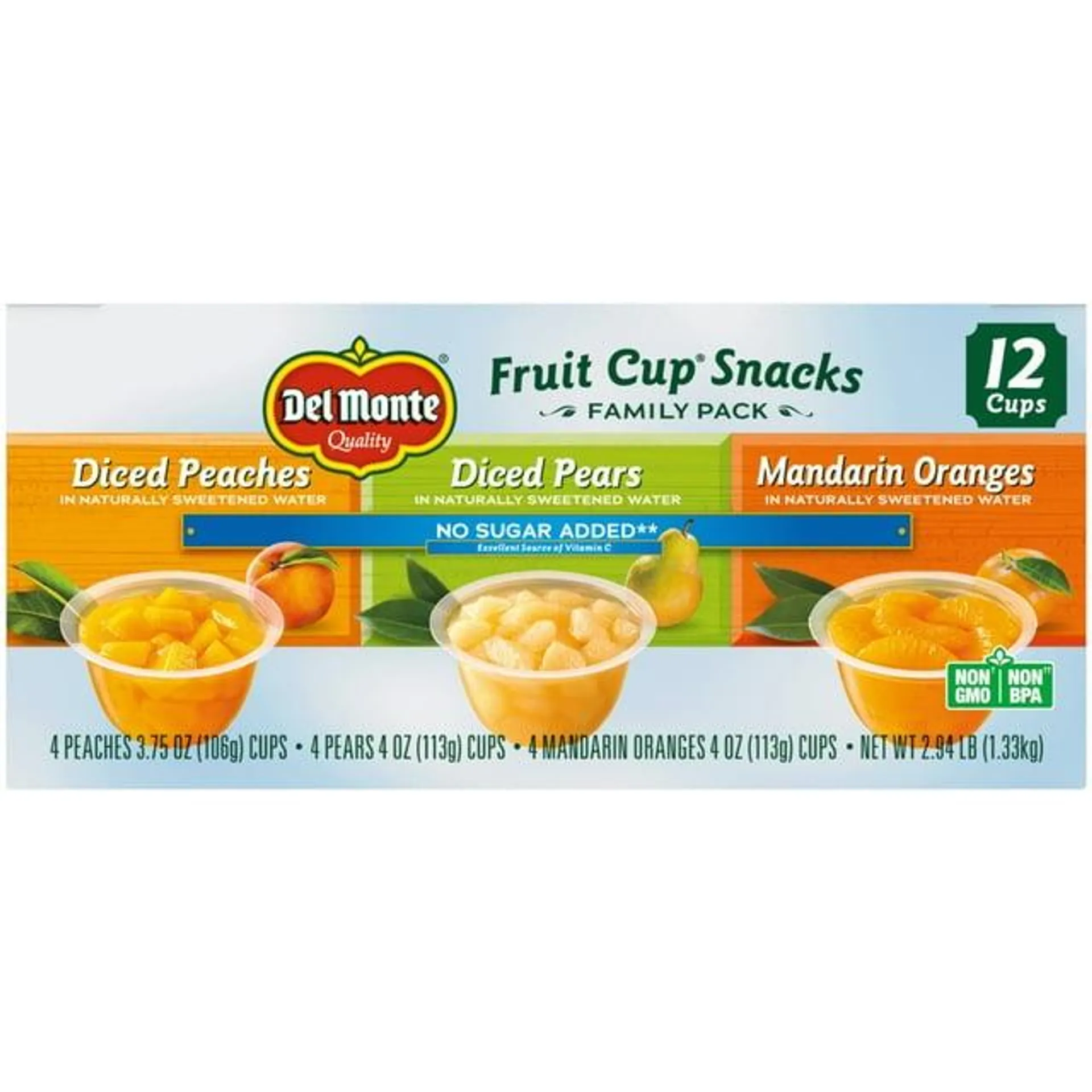 DEL MONTE FRUIT CUP Snacks, No Sugar Added, 12-Pack, 4 oz