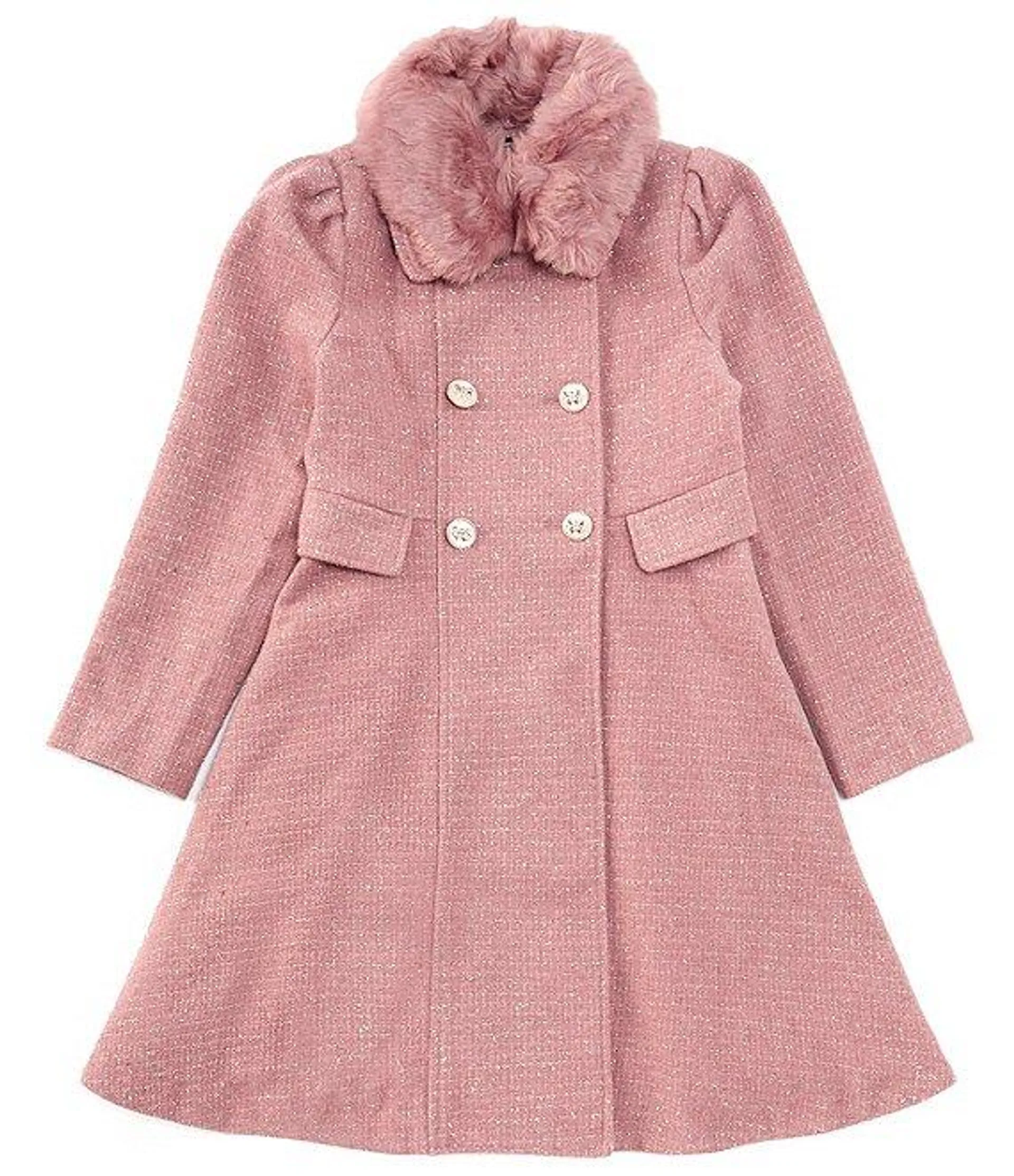 Big Girls 7-16 Long Sleeve Faux-Fur-Collar Coat