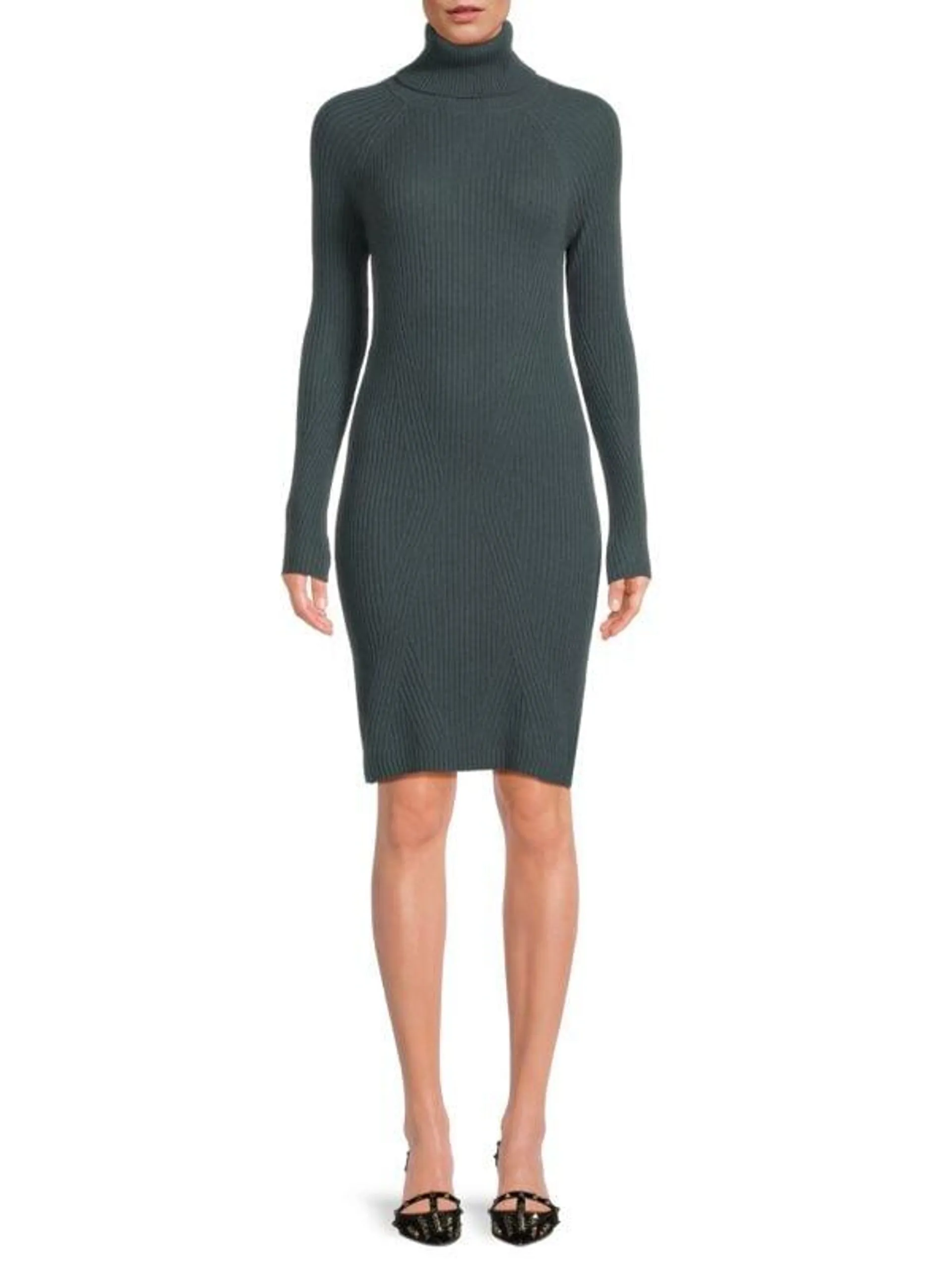 Ribbed Cashmere Turtleneck Dress