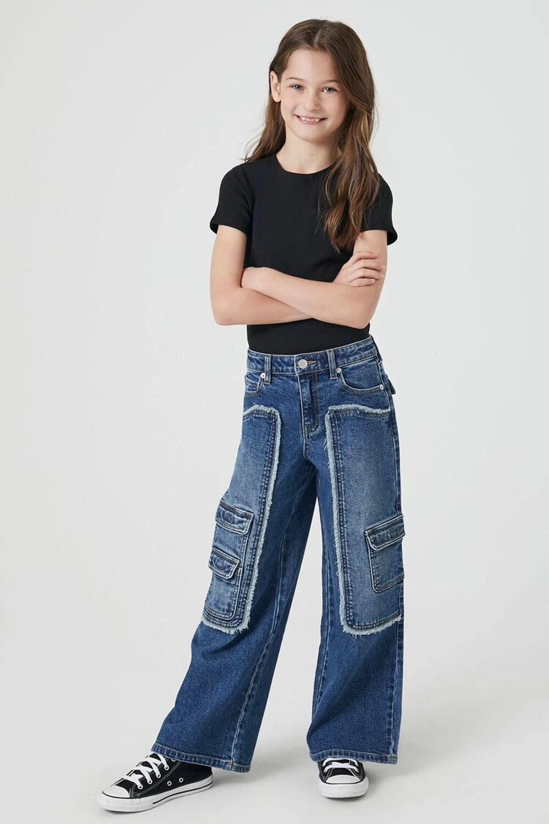 Girls Frayed Cargo Jeans (Kids)