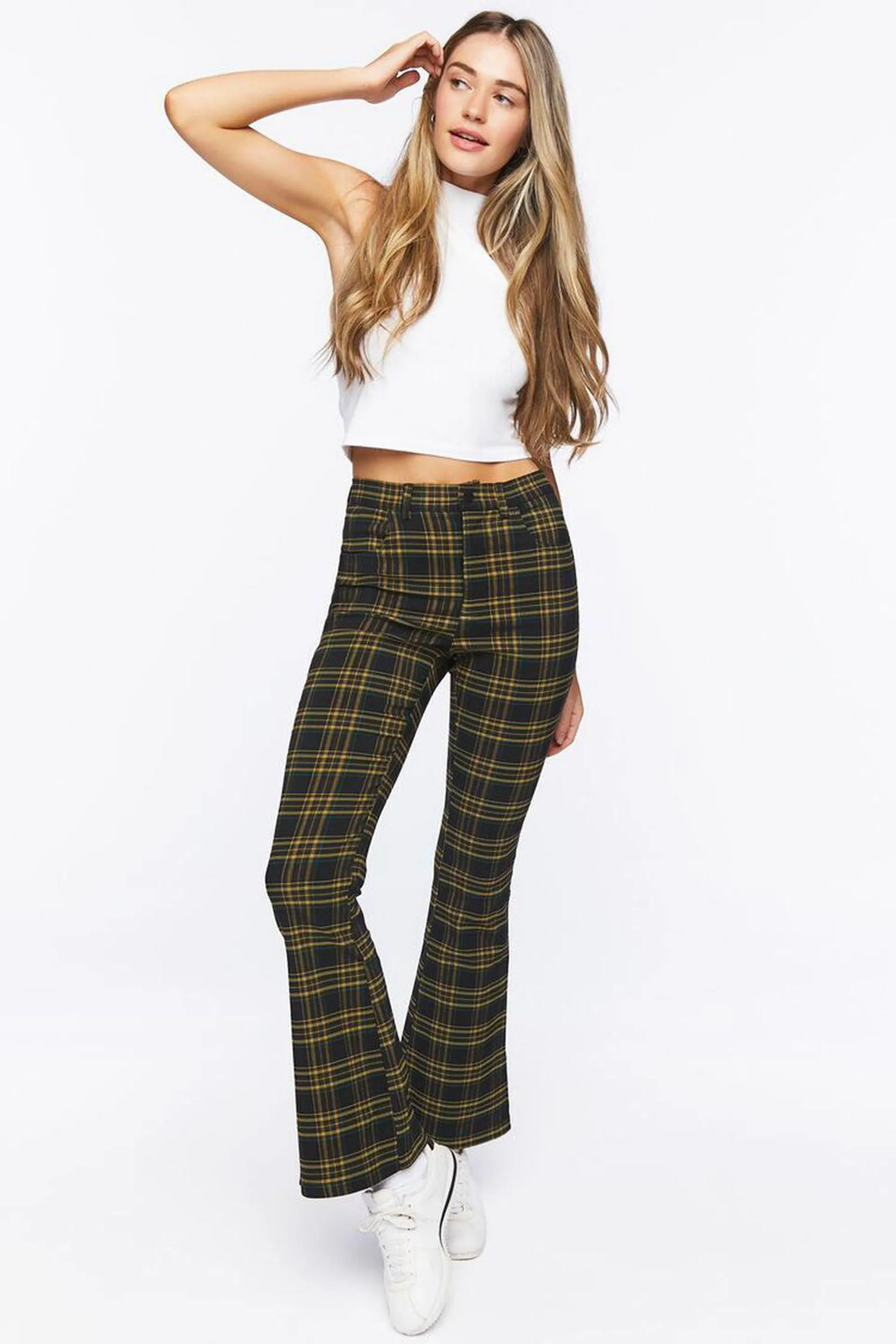 Plaid High-Rise Flare Pants