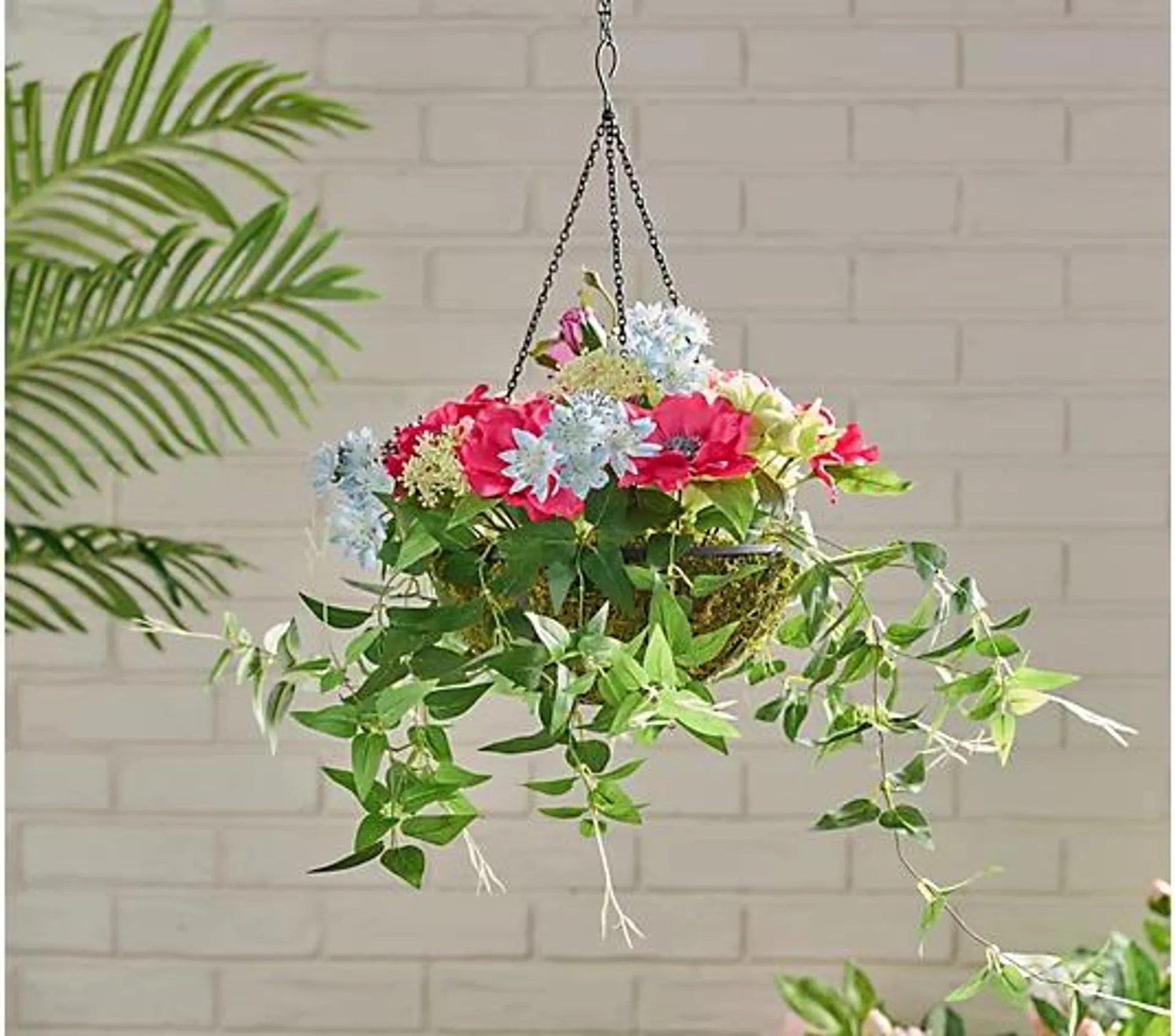 Barbara King 15" Indoor/ Outdoor Mixed Faux Floral Hanging Basket