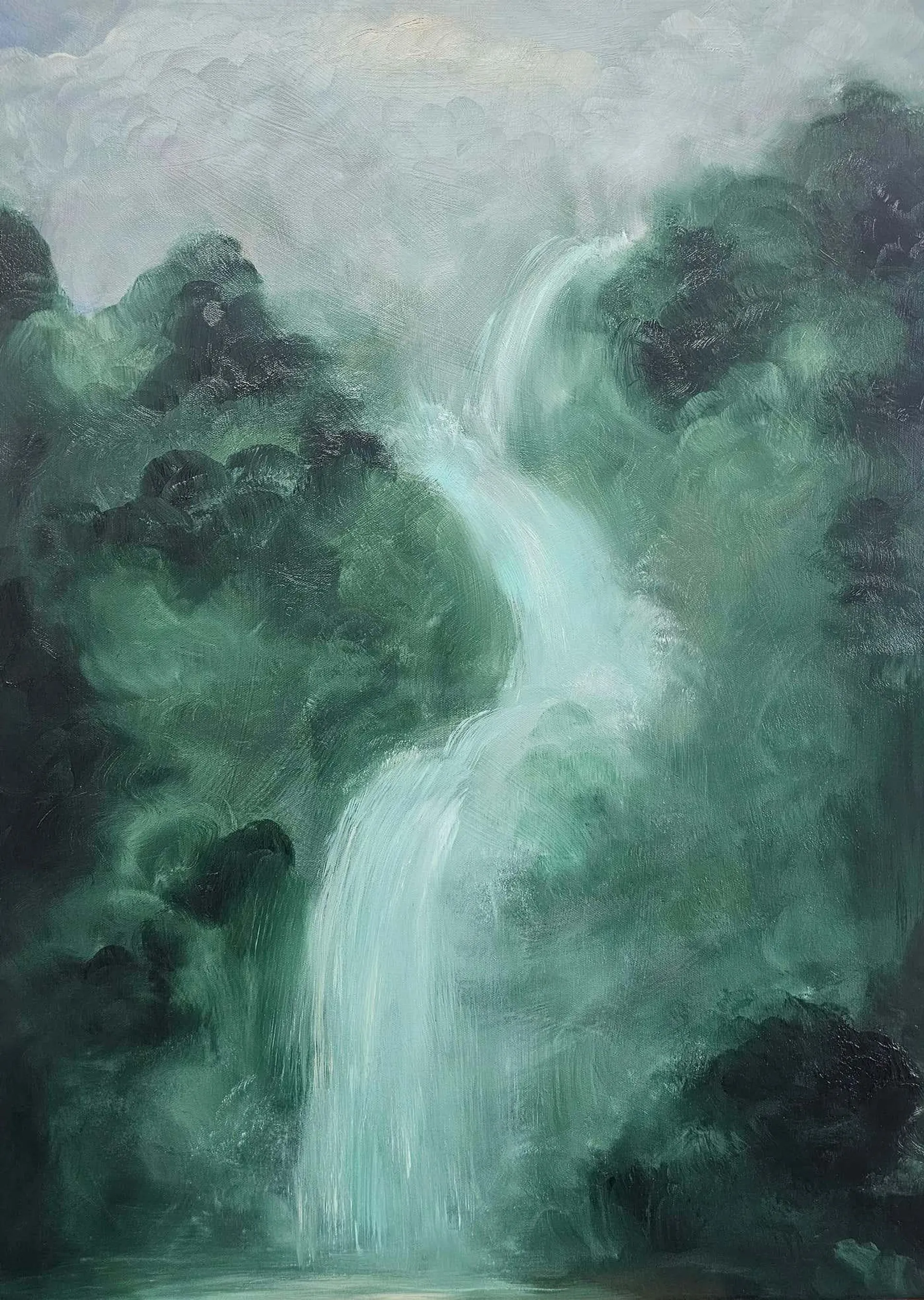 Jennifer L. Baker What the water gave me - Abstract green waterfall landscape painting 2025