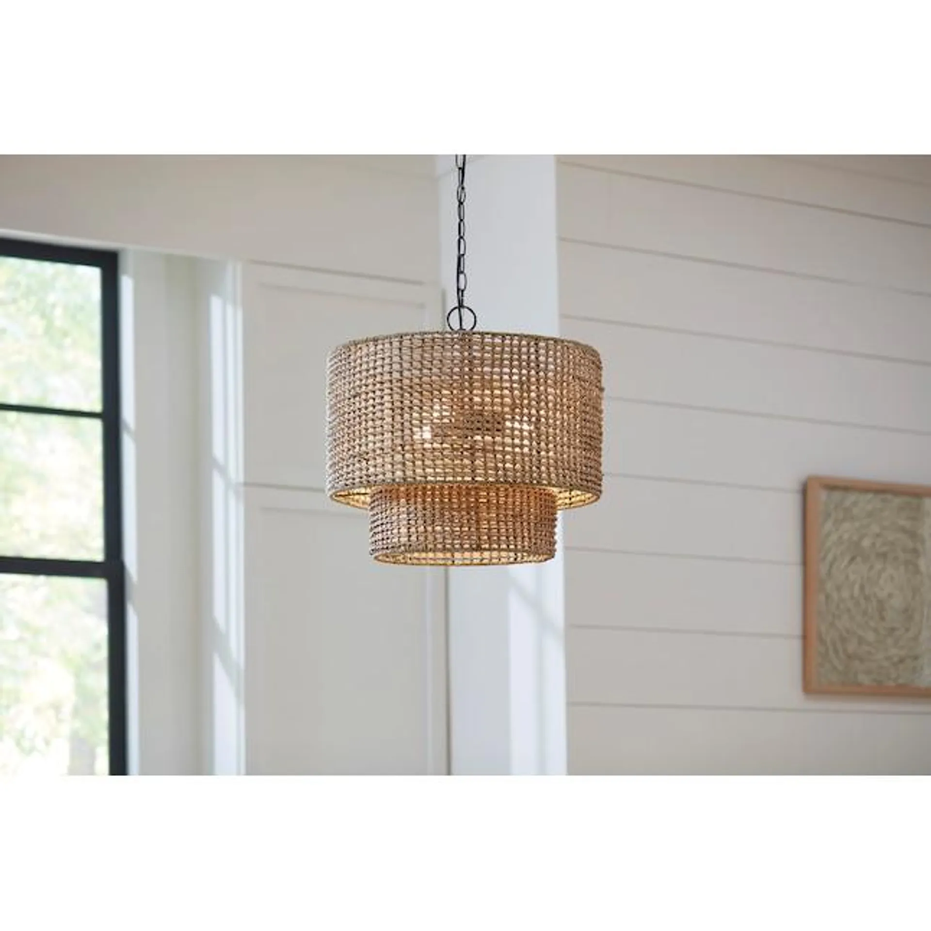 allen + roth Adara 3-Light Natural Traditional Drum Medium Hanging Pendant Light