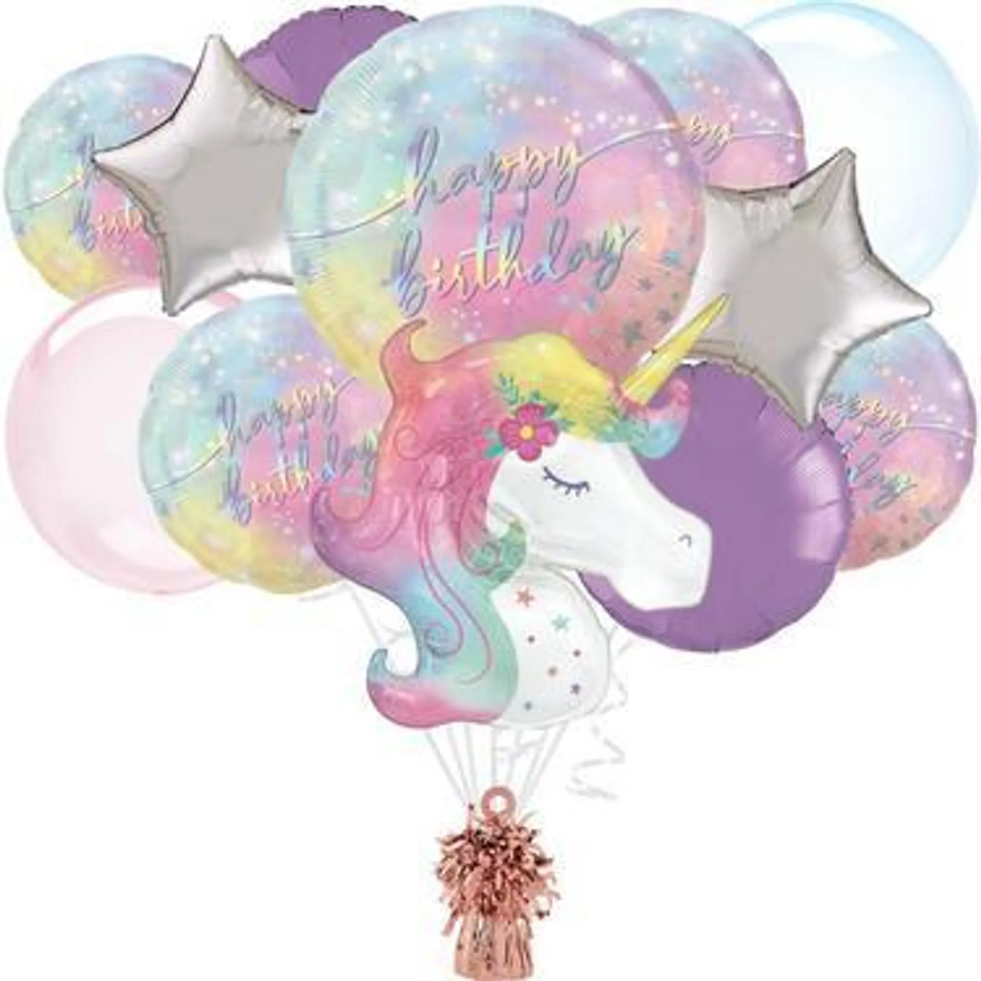 Premium Luminous Birthday Foil Balloon Bouquet with Balloon Weight, 13pc