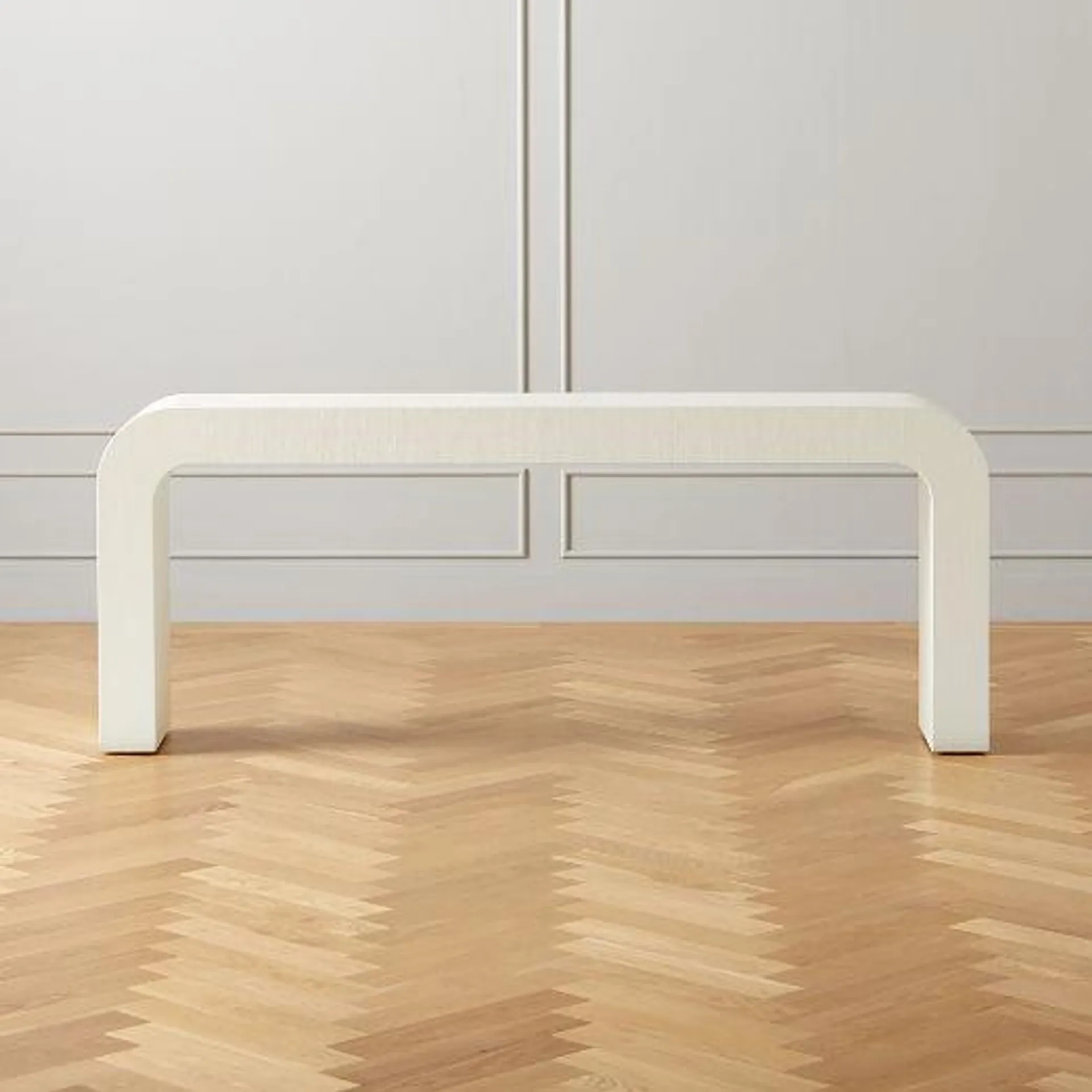 Horseshoe Ivory Lacquered Linen Console Table 80''