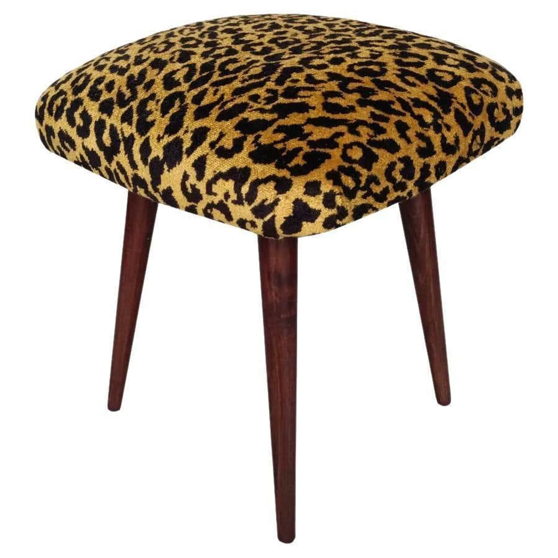 Mid Century Leopard Velvet Stool, Europe, 1960s