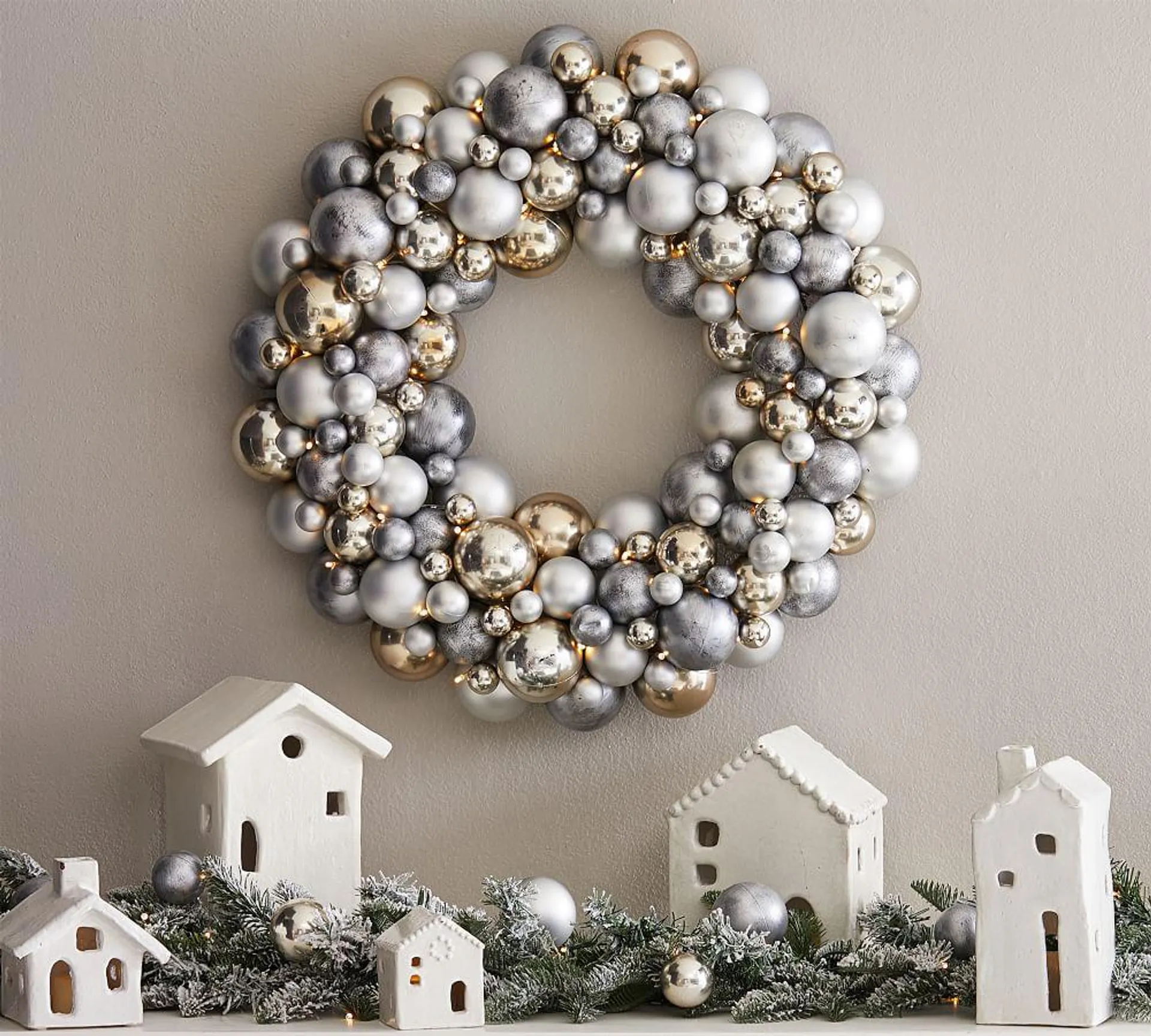 Pre-Lit Faux Frosted Pine and Ornament Wreath & Garland