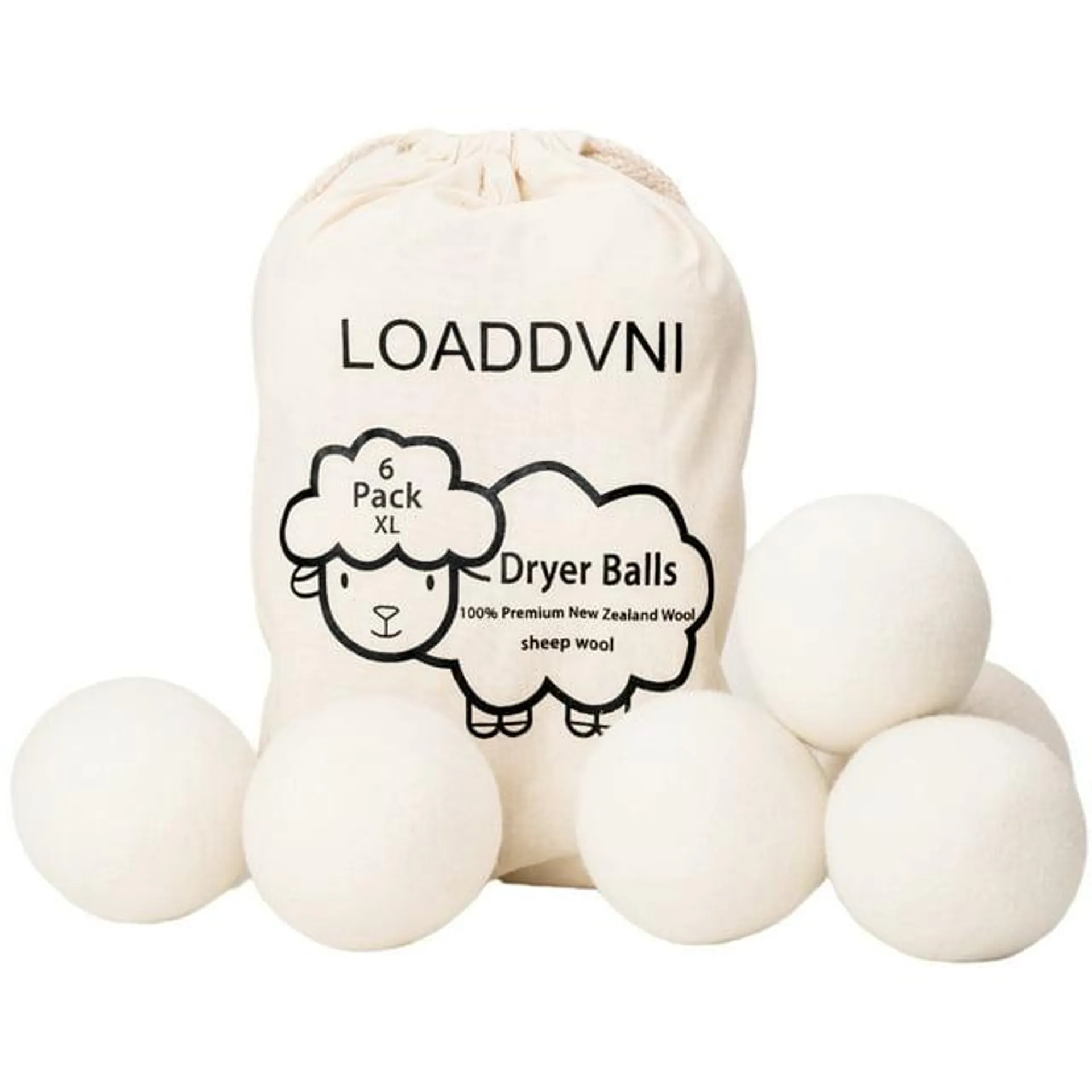 Wool Dryer Balls Organic XL 6 Balls per Pack by Loaddvni, Save Time,Money,Energy.