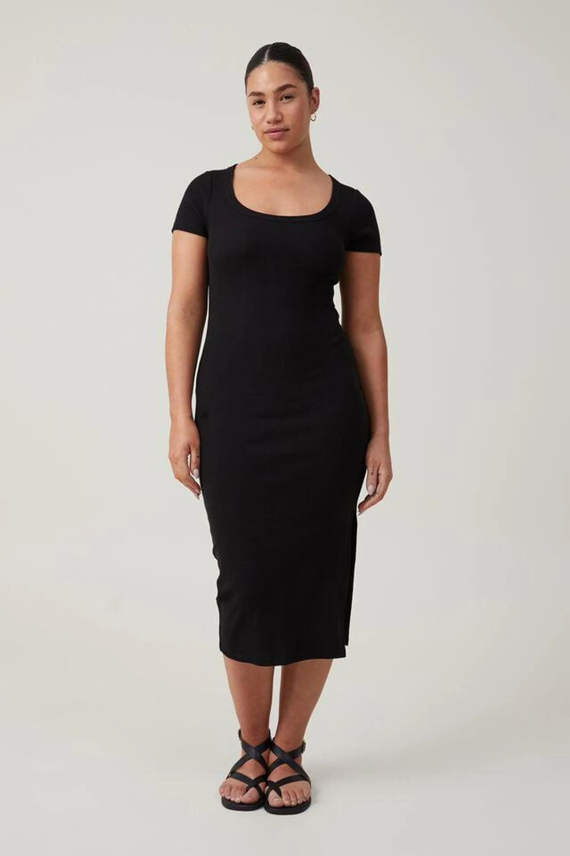 Rib Short Sleeve Midi Dress
