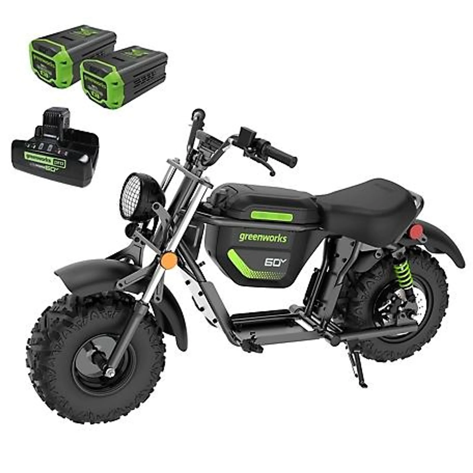 Greenworks 60V STEALTH Battery-Powered Electric Mini Bike with (2) 8.0Ah Batteries and Dual Port Rapid Charger