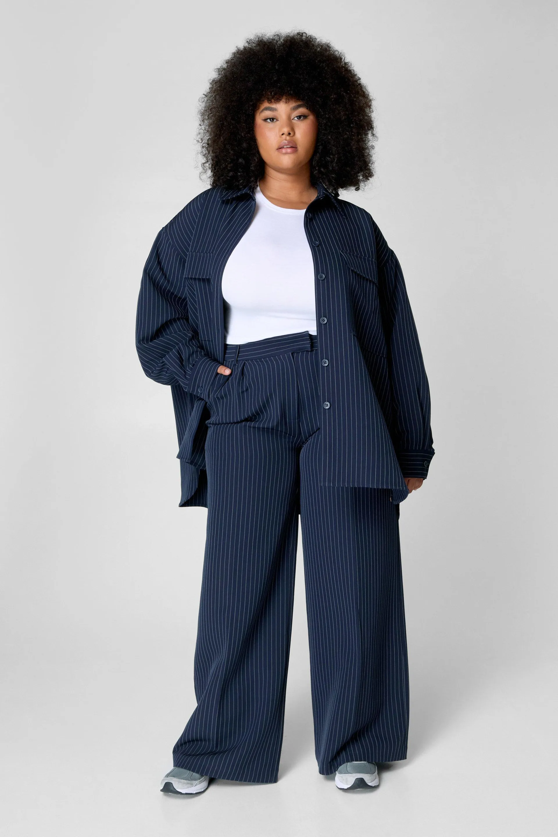 PLUS PEMIUM TAILORED PINSTRIPE SHACKET