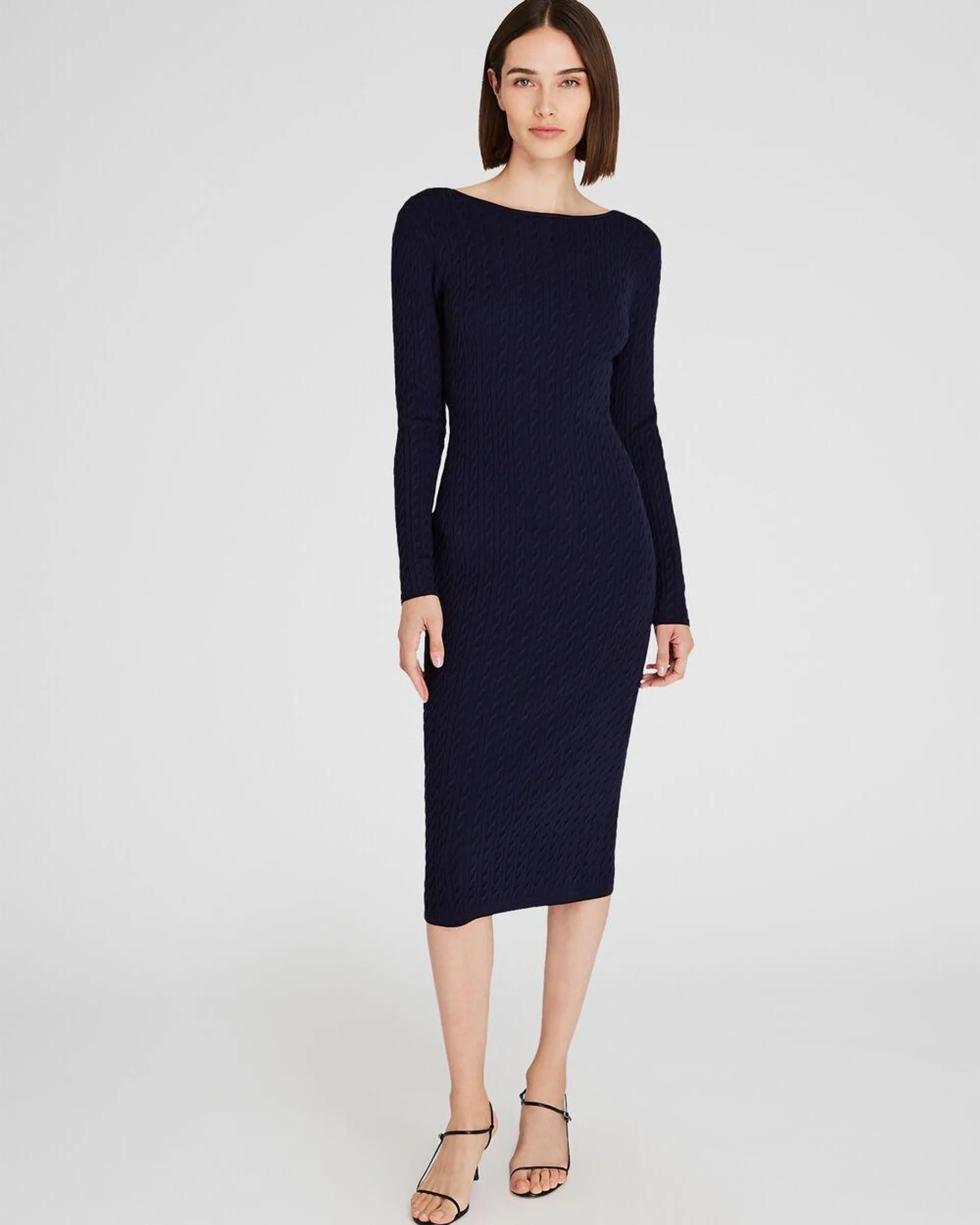 Open Back Cable-Knit Midi Dress