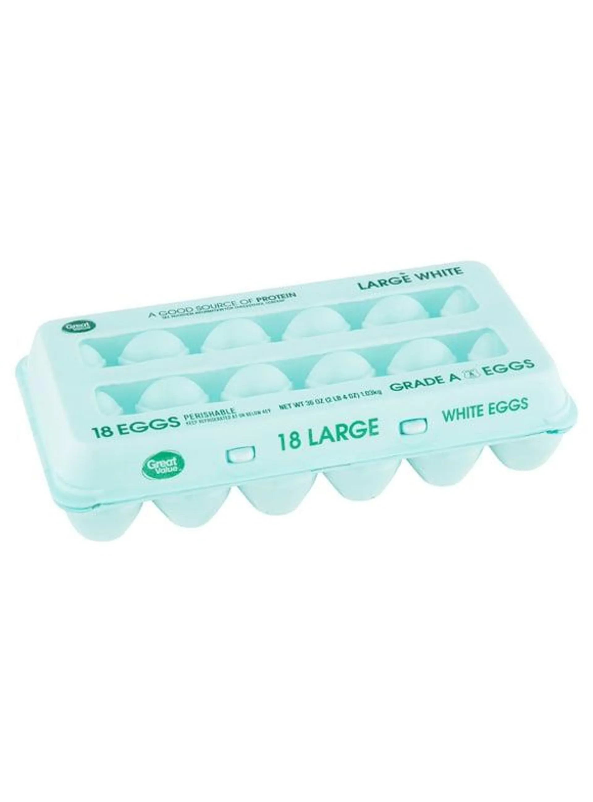 Great Value Large White Eggs, 18 Count