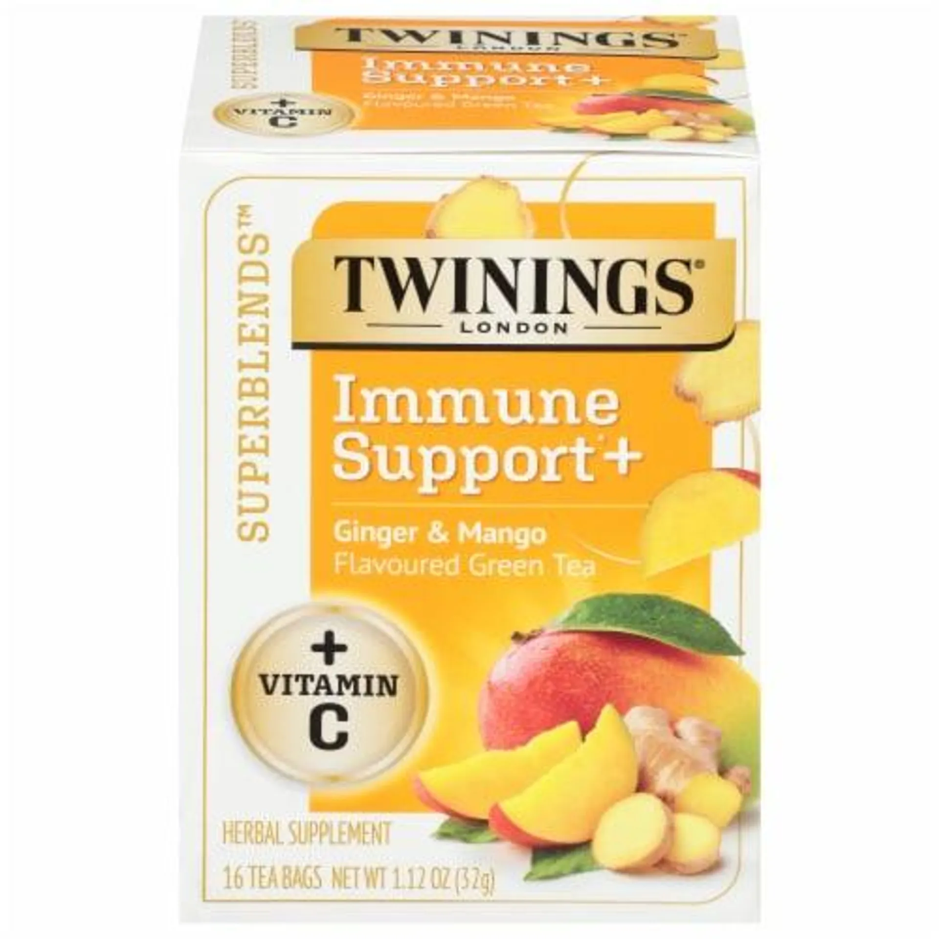 Twinings® Of London Immune Support+ Ginger & Mango Flavored Green Tea