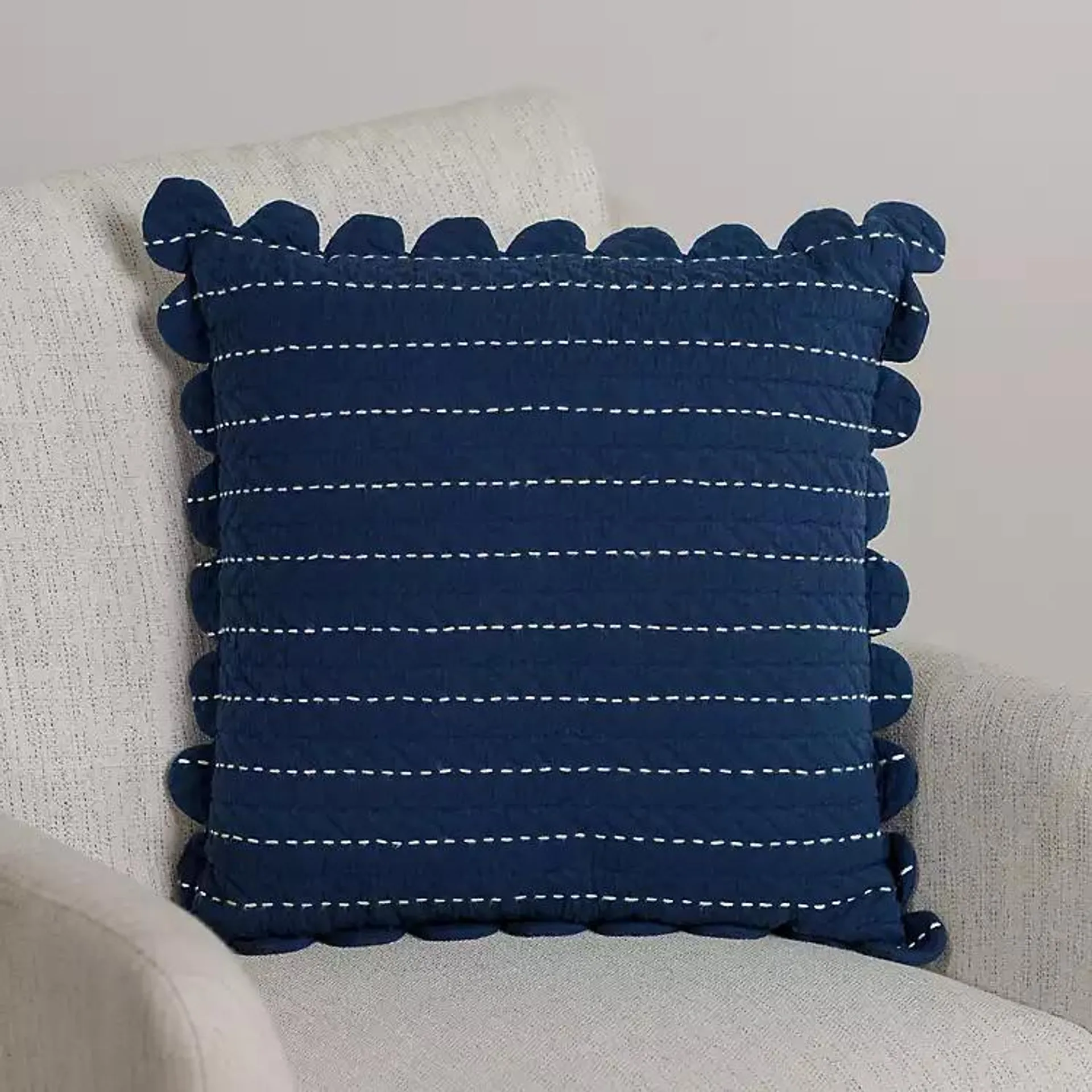 Navy Scalloped Edge Pillow