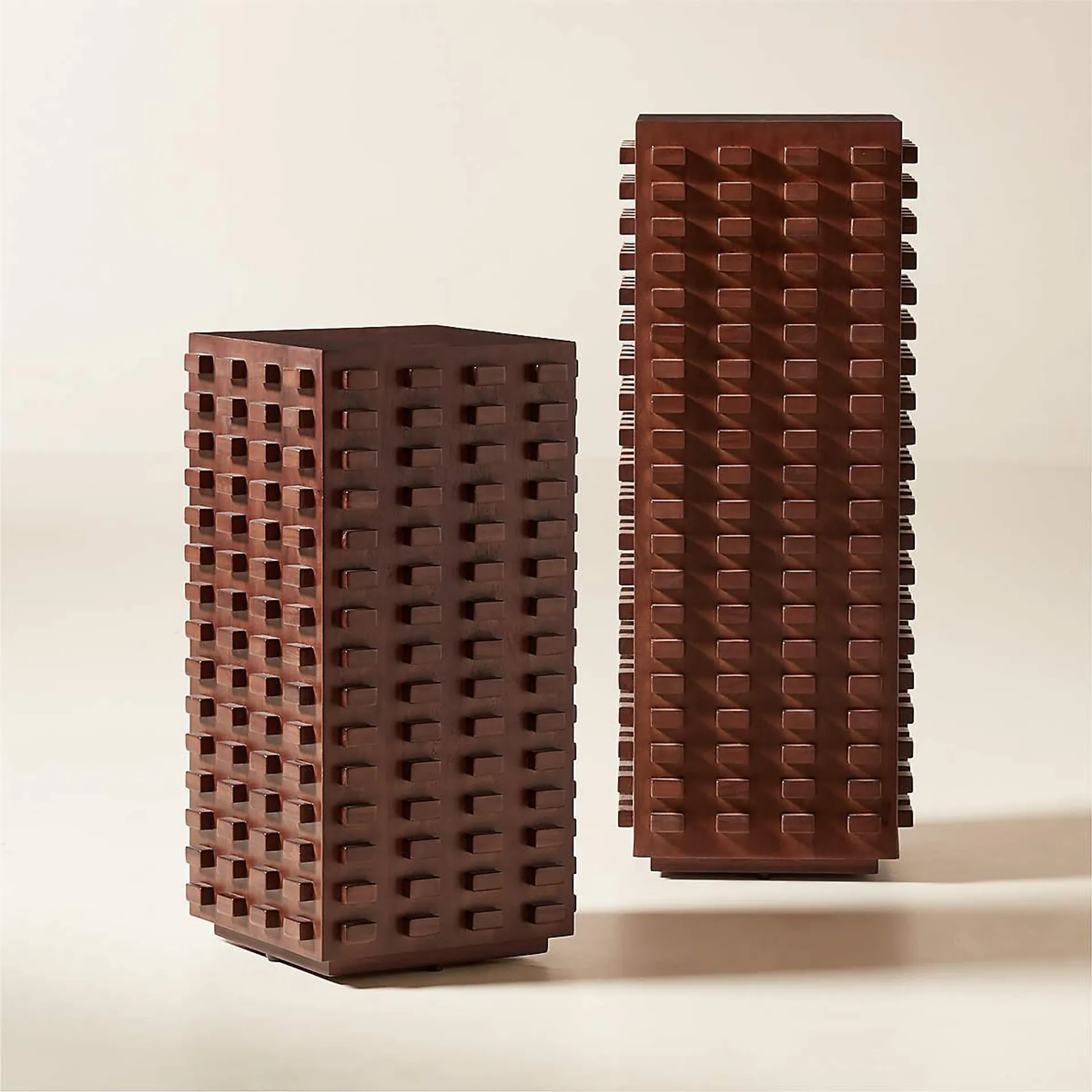 2-Piece Toron Dark Brown Acacia Wood Pedestal Table Set