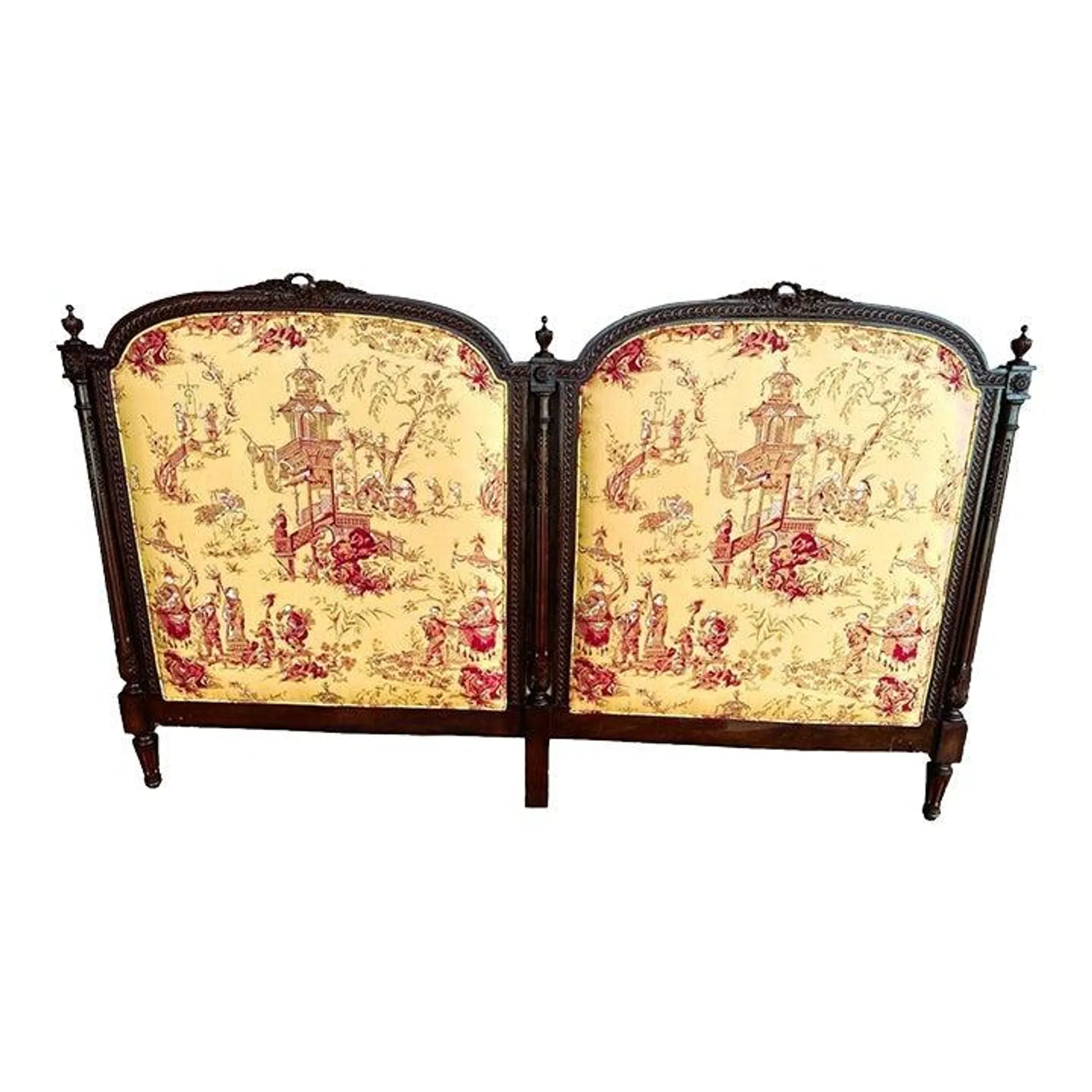 New Schumacher ‘Chinois’ Fabric on Antique Louis XVI King Size Mahogany Headboard