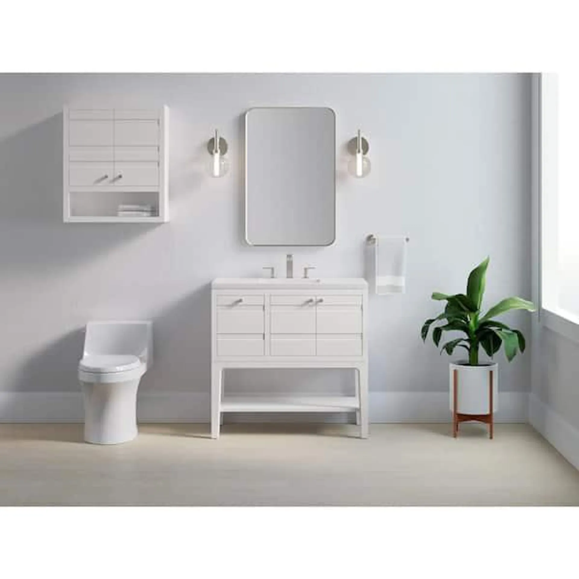 Helst 36 in. W x 18 in. D x 36 in. H Single Sink Open Base Bath Vanity in White with Quartz Top