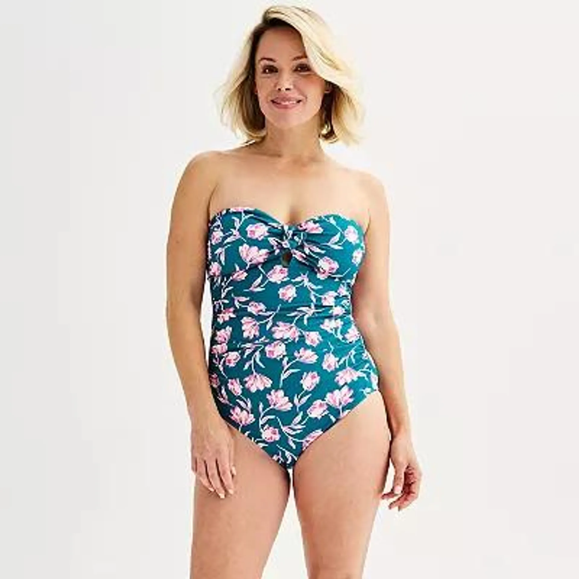 Women's DRAPER JAMES RSVP™ Bow Front Bandeau One-Piece Swimsuit With Removable Straps
