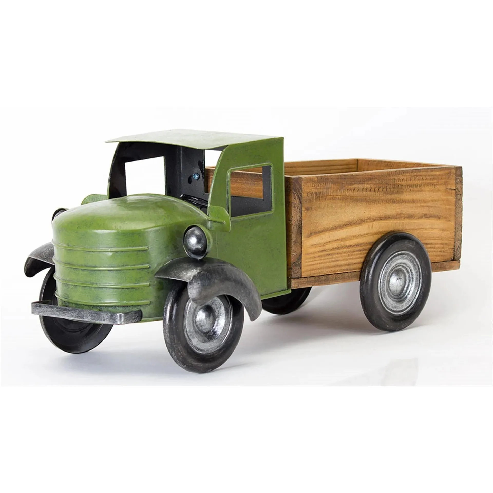 Vintage Style Metal Pick Up Truck with Wood Bed 18"