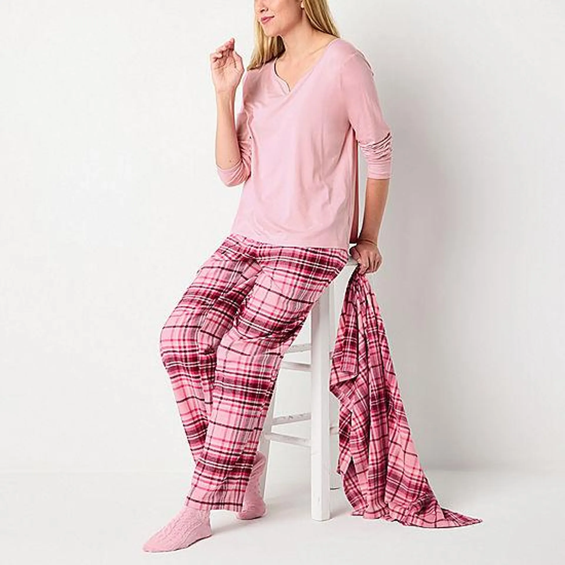 Liz Claiborne Womens Long Sleeve 4-pc. Pant Pajama Set