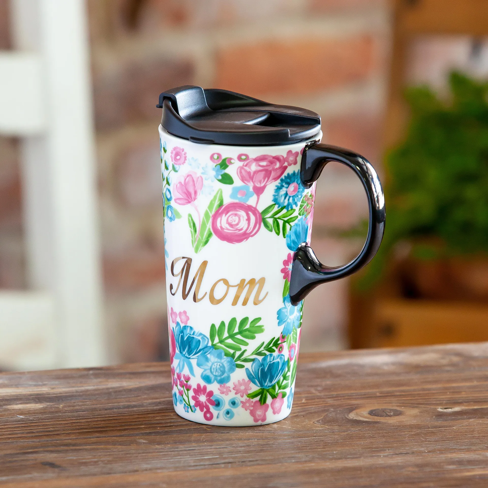 Floral 17 oz. Ceramic Travel Cup in Gift Box