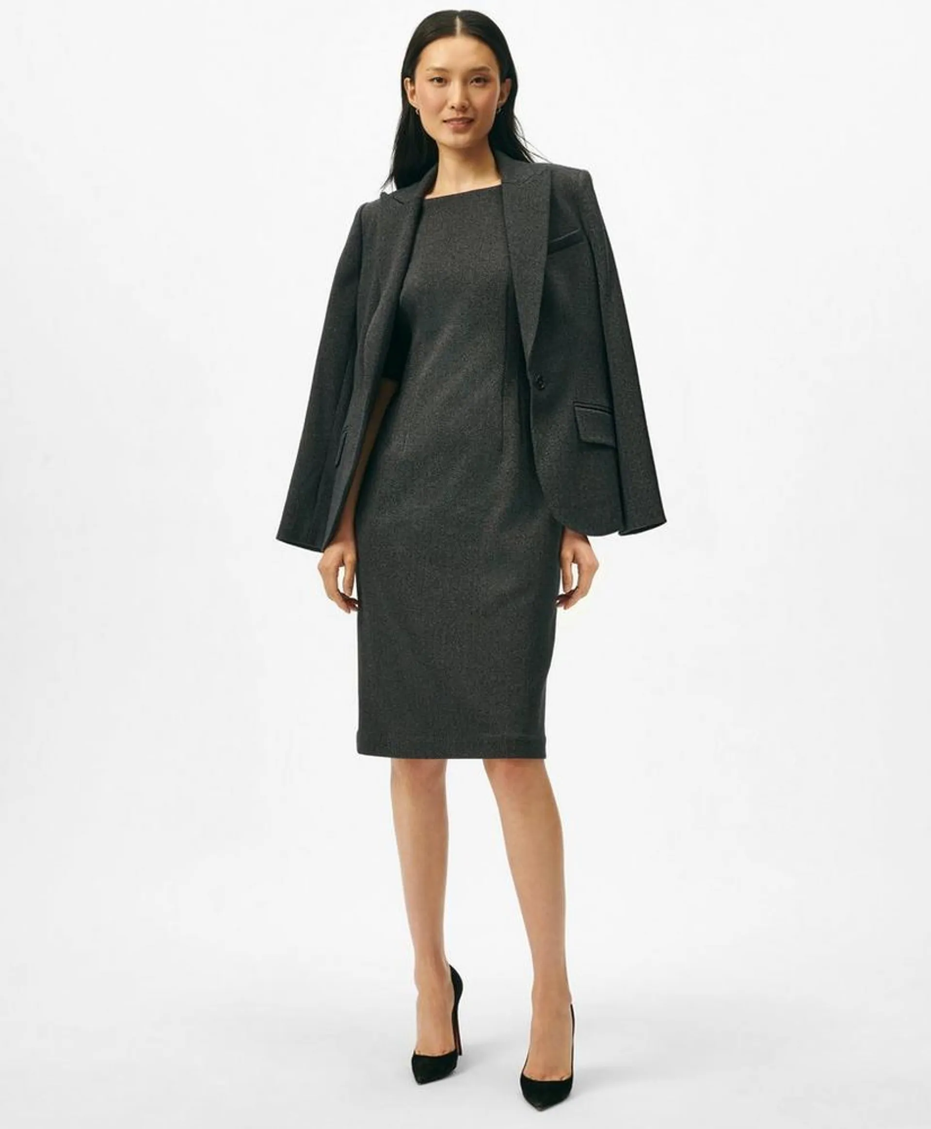 Boatneck Sheath Dress in Herringbone Cotton Blend