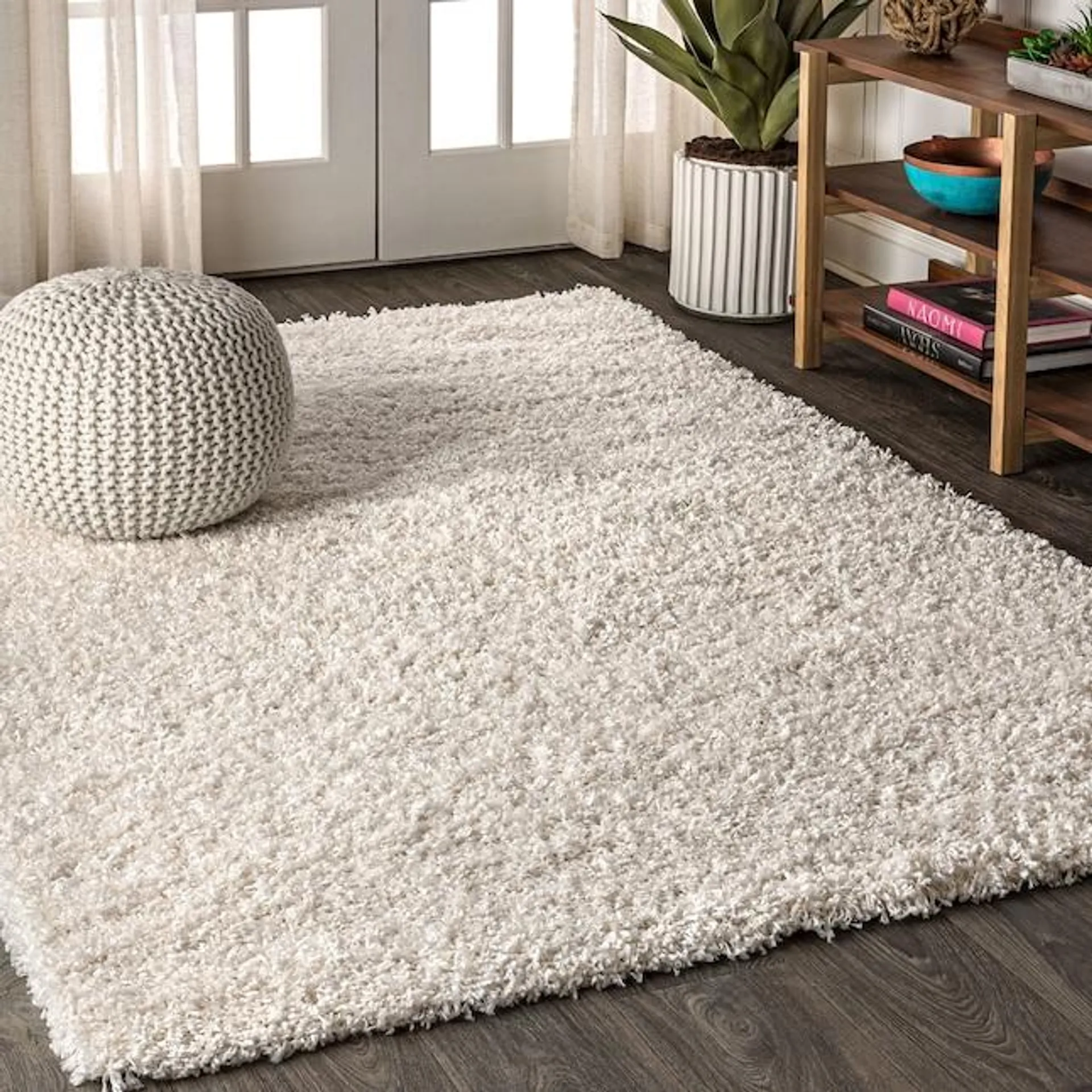 JONATHAN Y Mercer Shag Plush 8 X 10 (ft) Cream Indoor Solid Mid-century Modern Area Rug