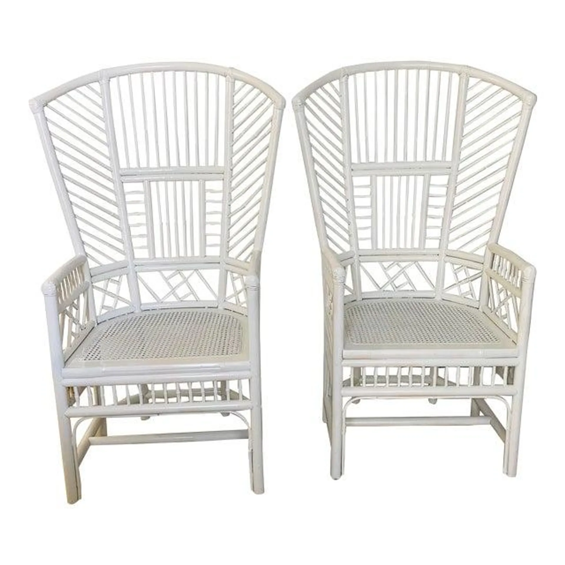 Mid 20th Century Monumental Brighton Pavillon Bamboo and Caned Armchairs- Set of 2