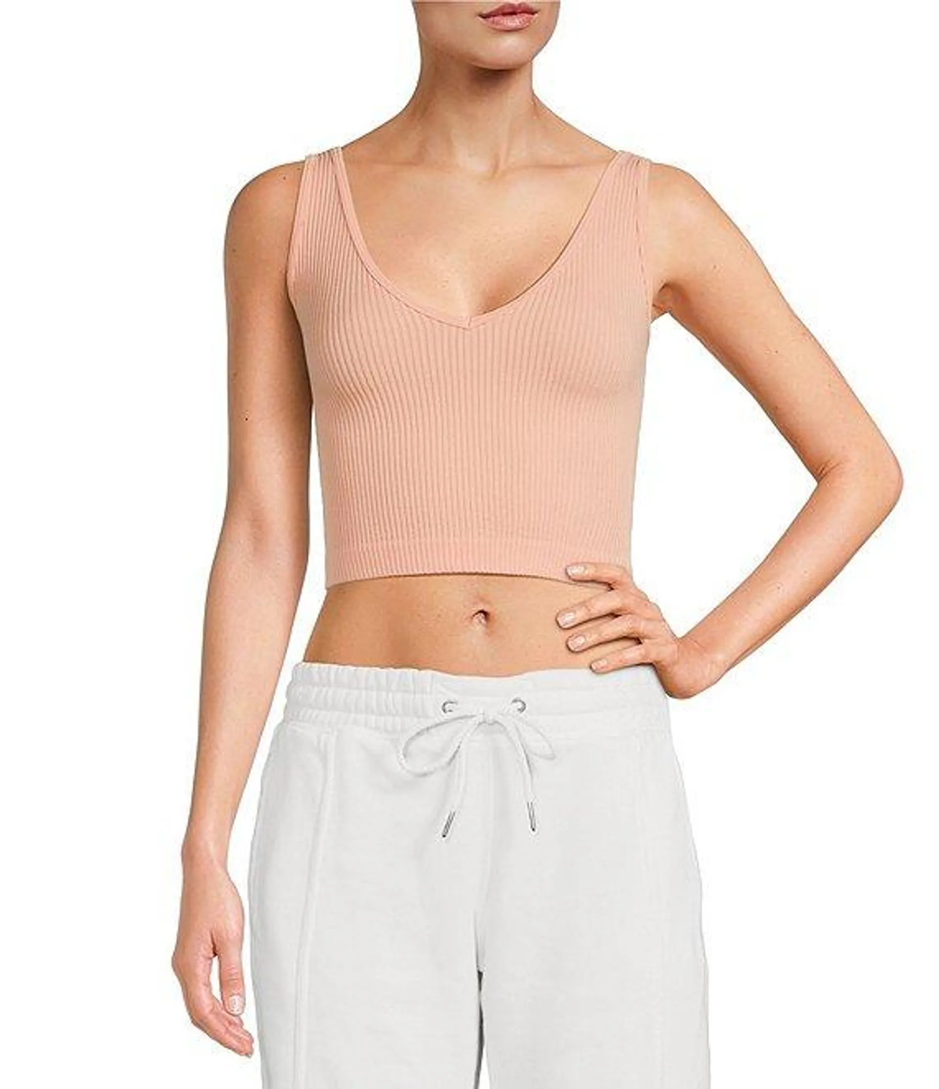 Ribbed V-Neck Sleeveless Cropped Brami