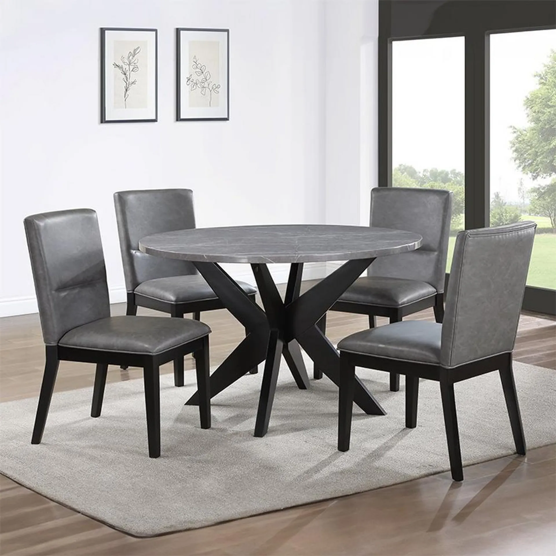 Amy 5 - Piece Round Faux Marble Dining Set