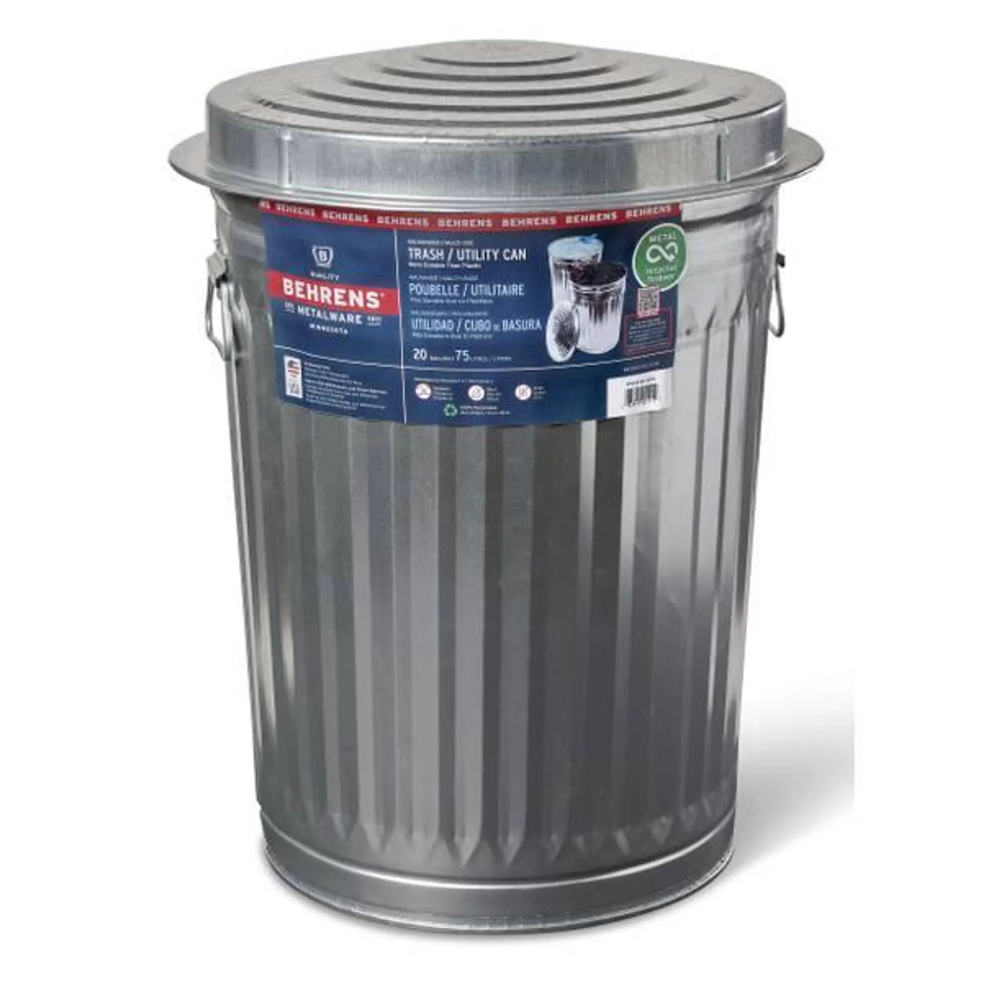 20 Gal Galvanized Trash Can, Pet & Livestock Food Storage, Rust/Fire/Heat Resistant