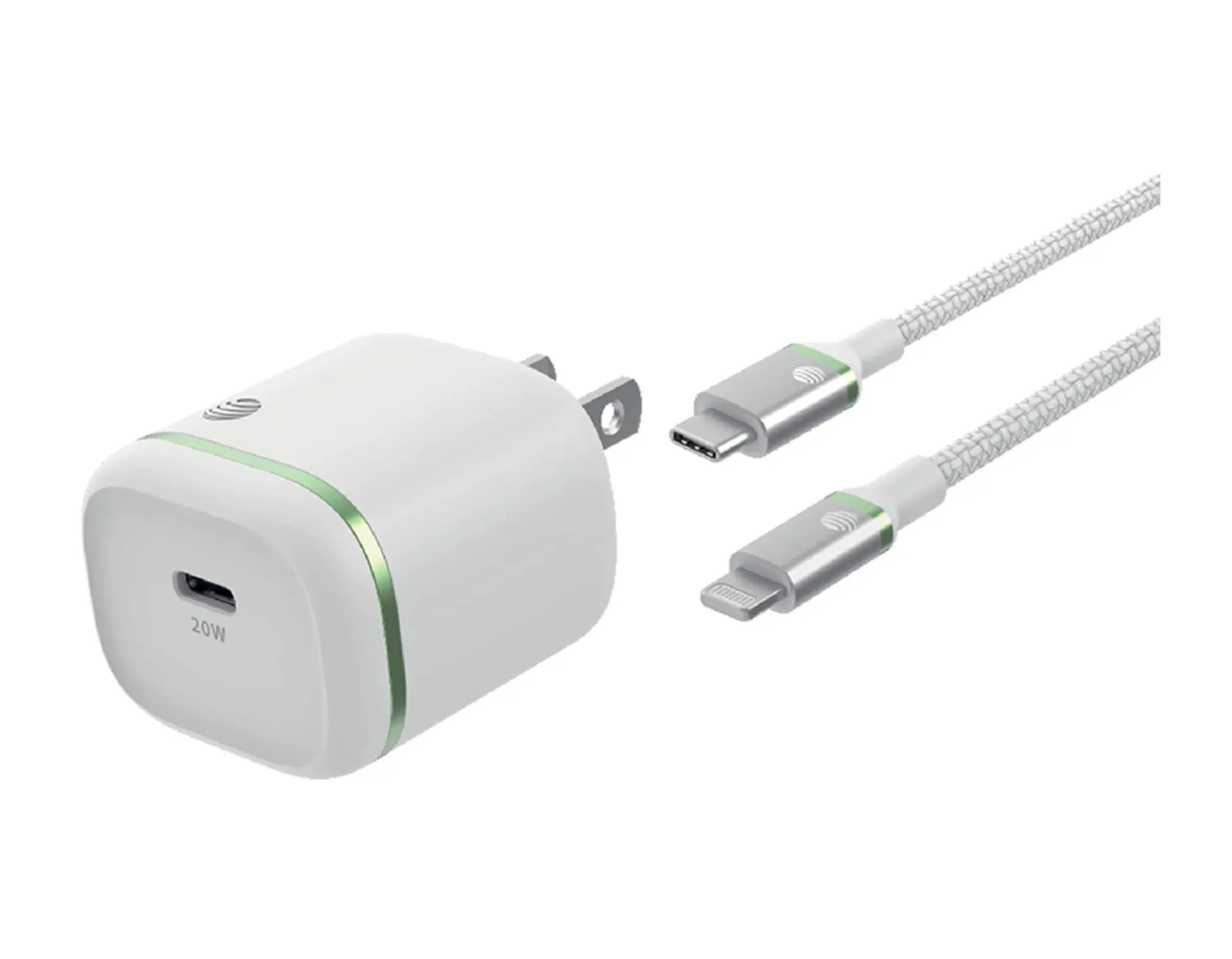 AT&T 2 Pack Lightning Cable with 20W USB-C Power Delivery Wall Block