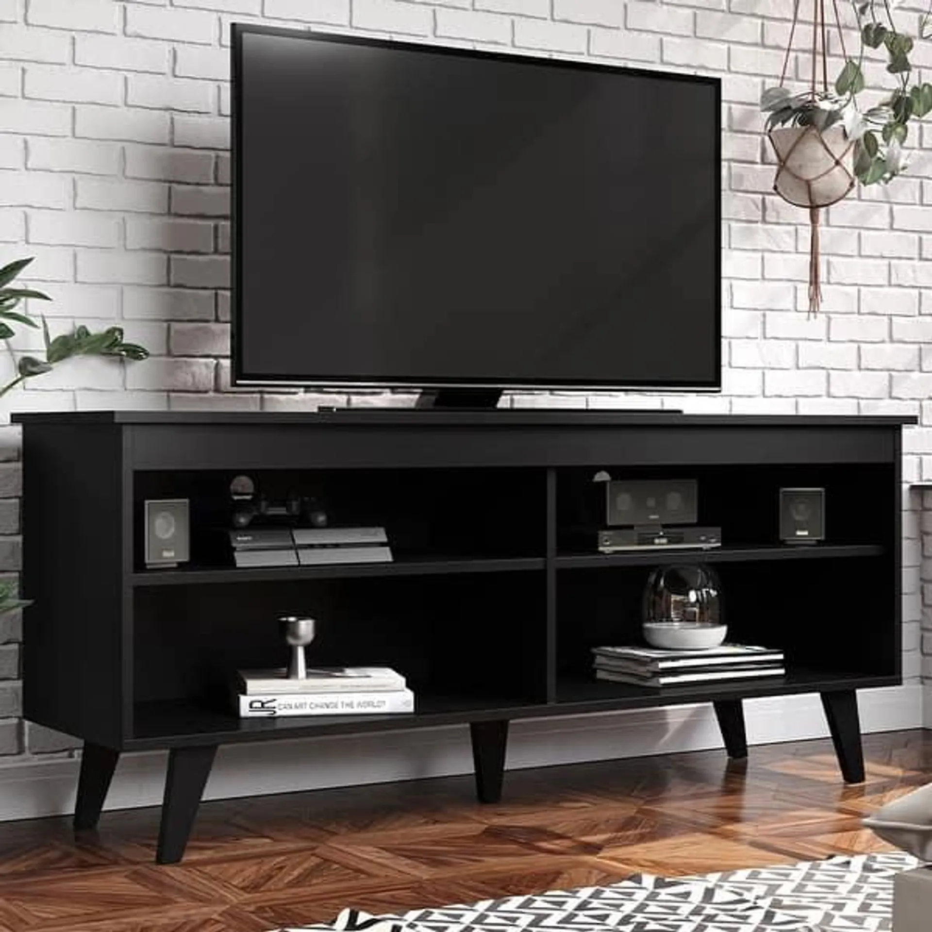 Madesa 55 inch TV Stand with 4 shelves, Wood Entertainment Center