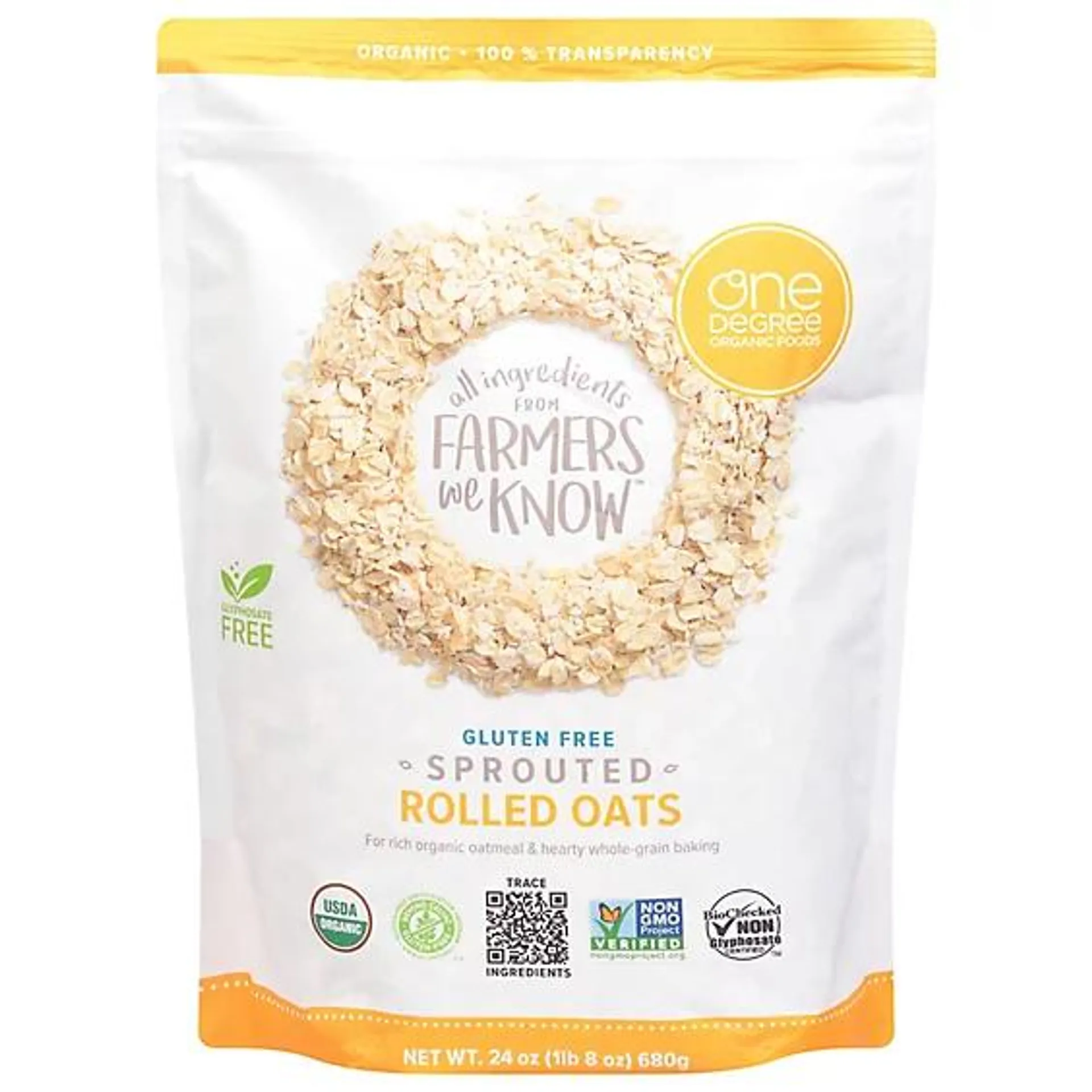 One Degre Oats Rolled Sprouted - 24 Oz