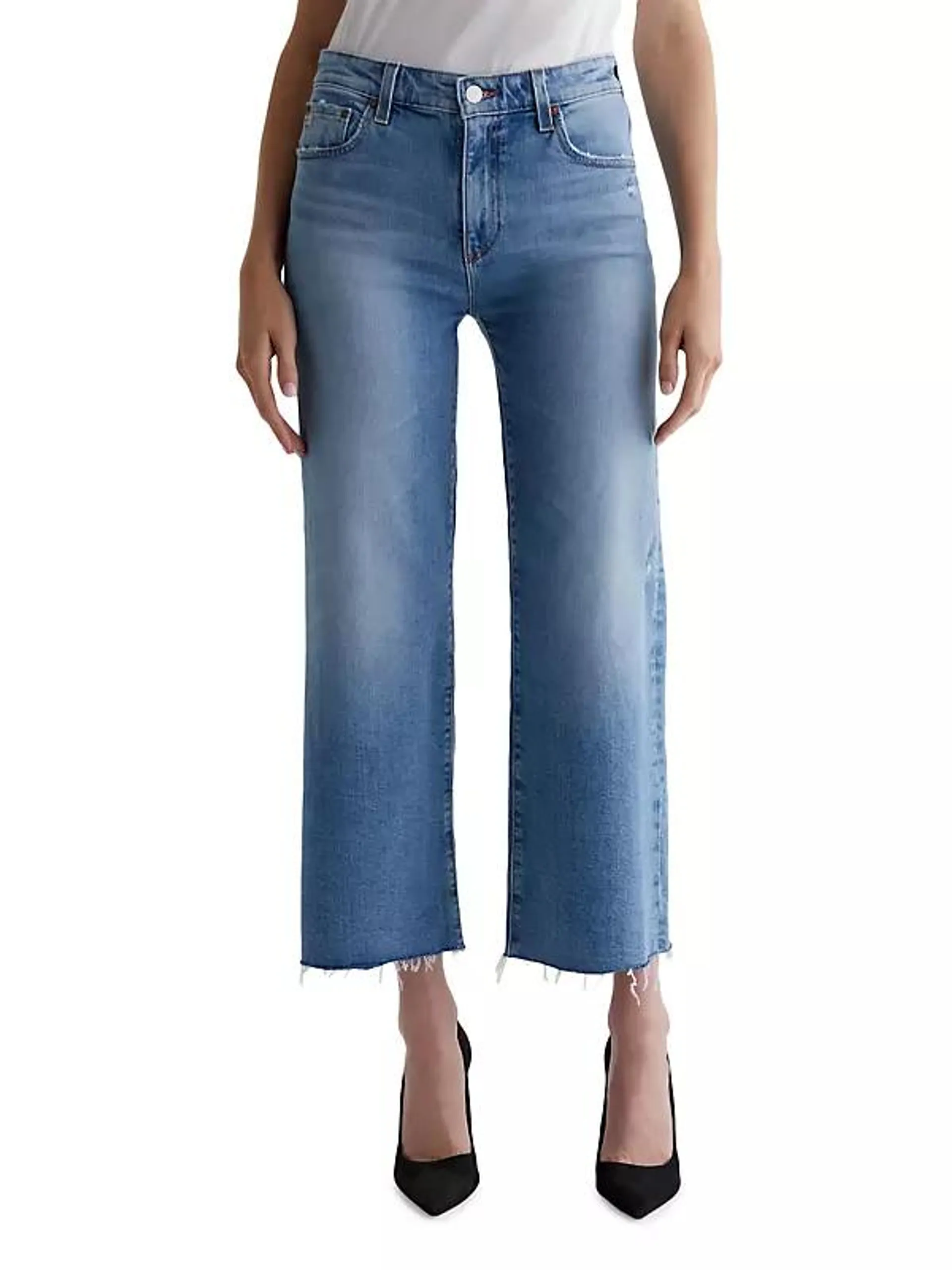 Saige Mid-Rise Stretch Cropped Wide-Leg Jeans