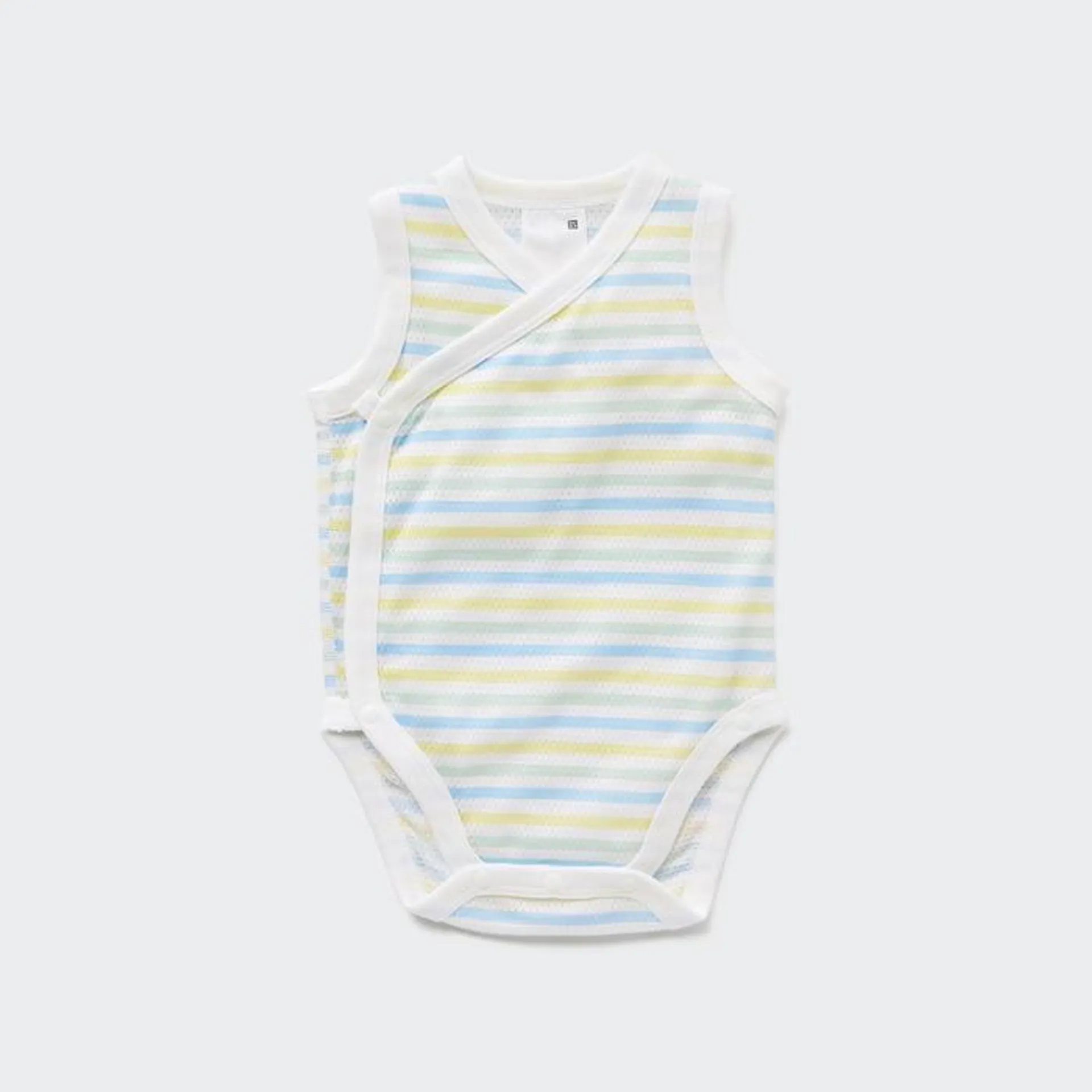 Cotton Mesh Sleeveless Printed Inner Bodysuit (Striped, Open Front)