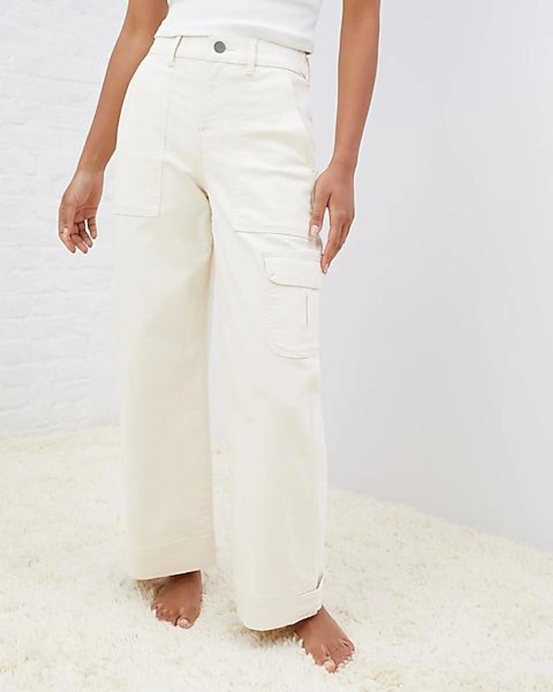 UpWest High Waisted Cargo Seed Convertible Wide Leg Jeans
