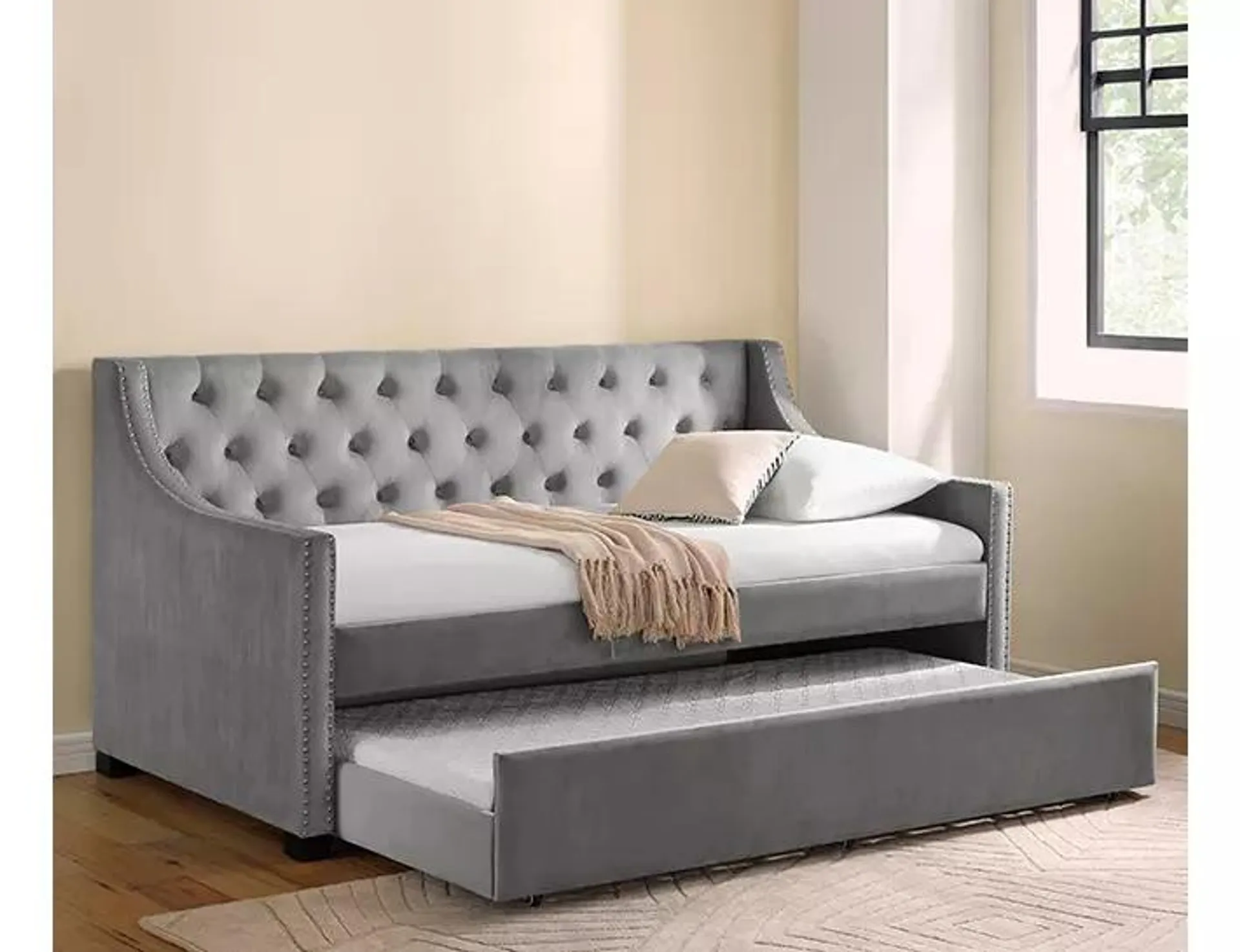 Real Living Gray Upholstered Daybed with Trundle