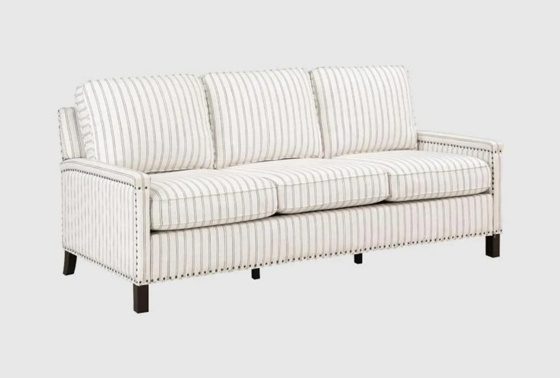 Soren Beige Grey Fabric Striped 78" Sofa | Loose Reversible Back | Nailhead