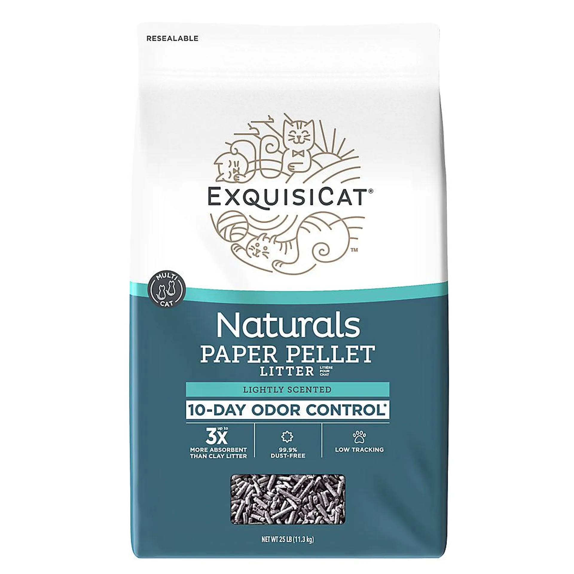 ExquisiCat Naturals Multi-Cat Paper Pellet Cat Litter - Scented, Low Dust, Low Tracking, Natural