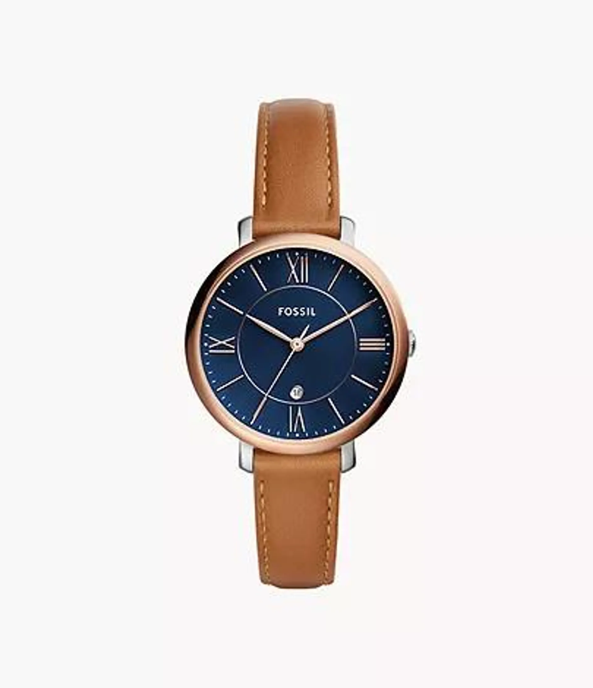 Jacqueline Three-Hand Date Luggage Leather Watch