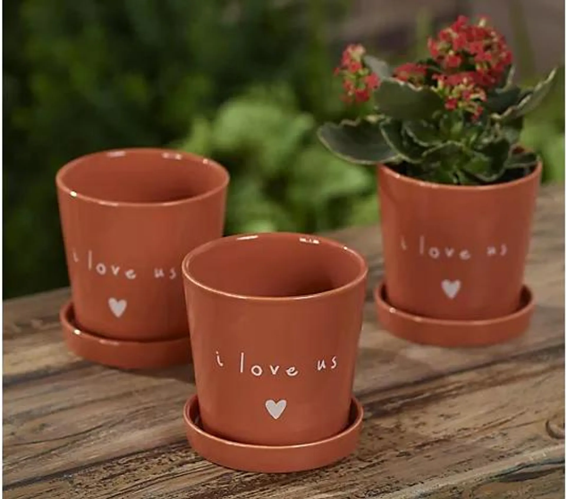 Peace Love World S/3 Ceramic 4.5" Planters with Trays